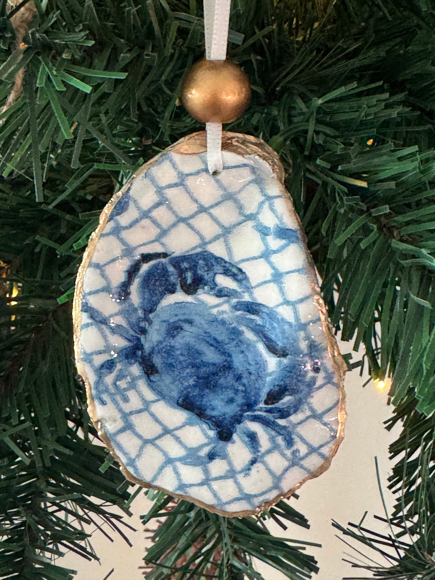 Coastal Christmas Oyster Shell Ornament