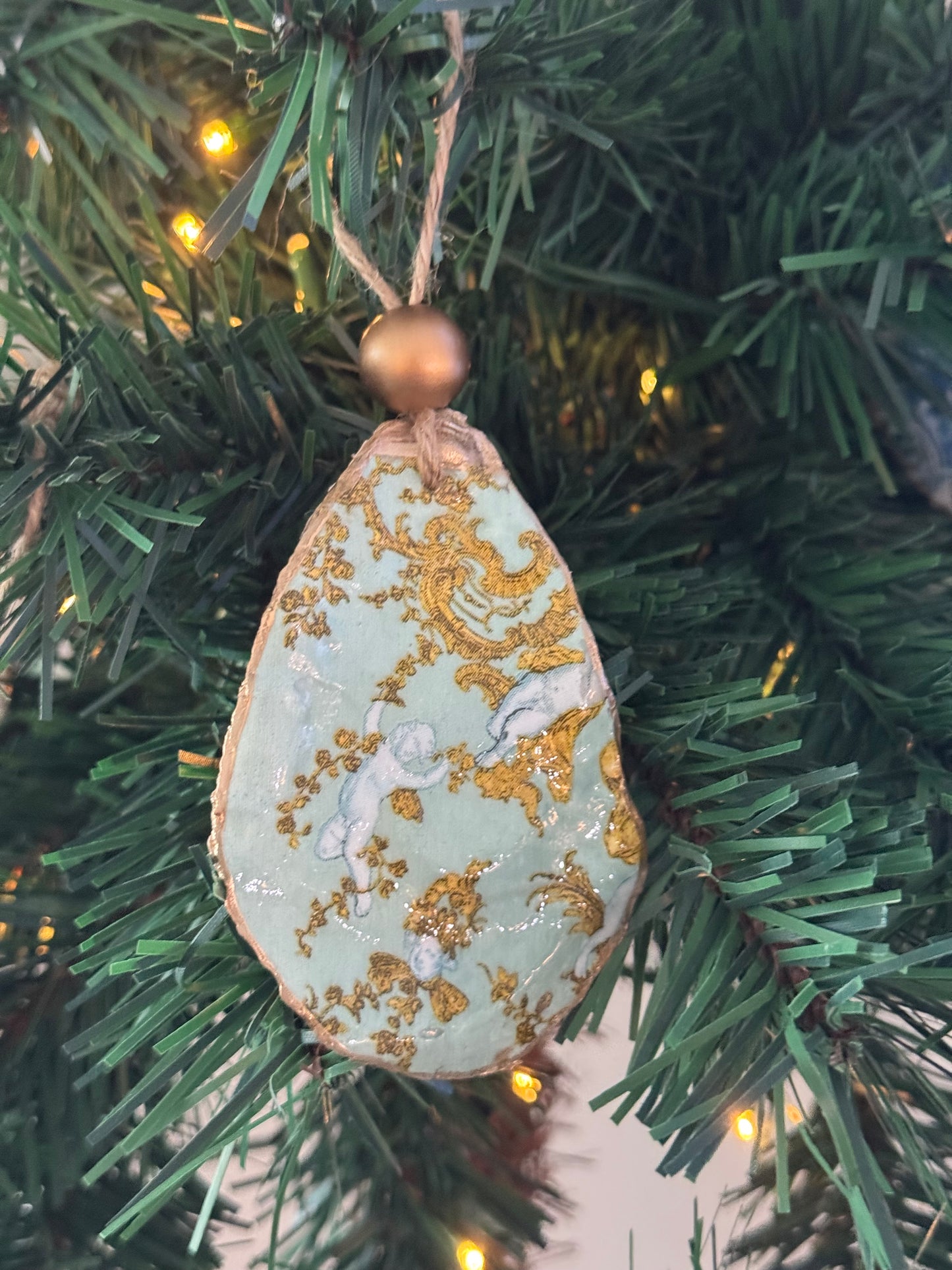 Coastal Christmas Oyster Shell Ornament