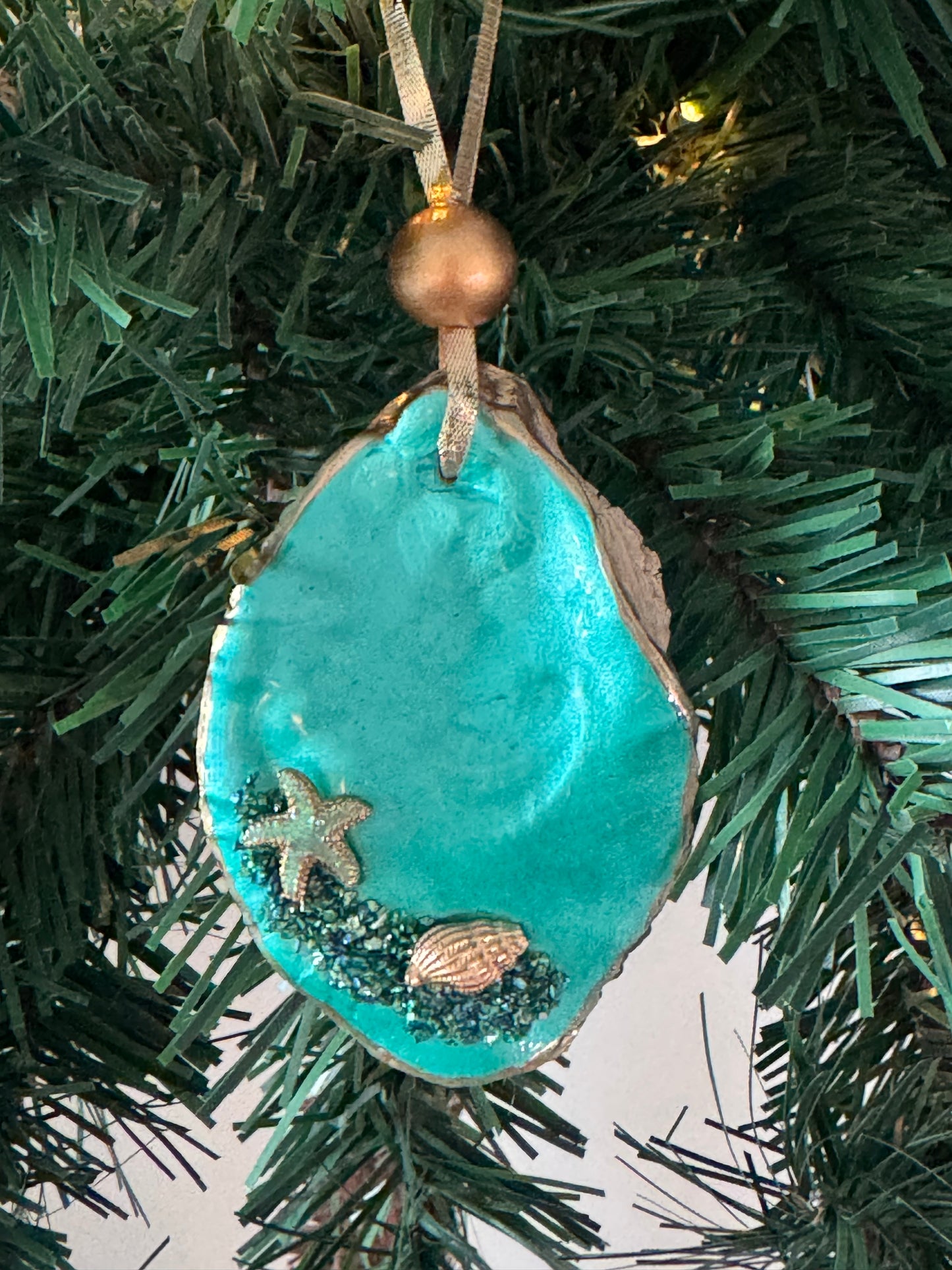 Coastal Christmas Oyster Shell Ornament