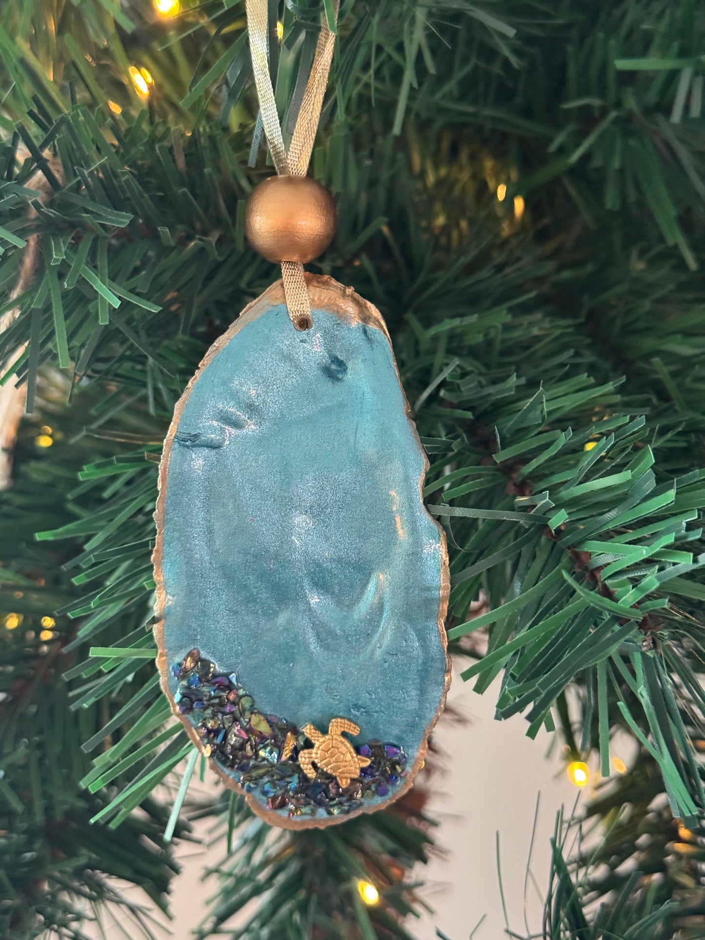 Coastal Christmas Oyster Shell Ornament