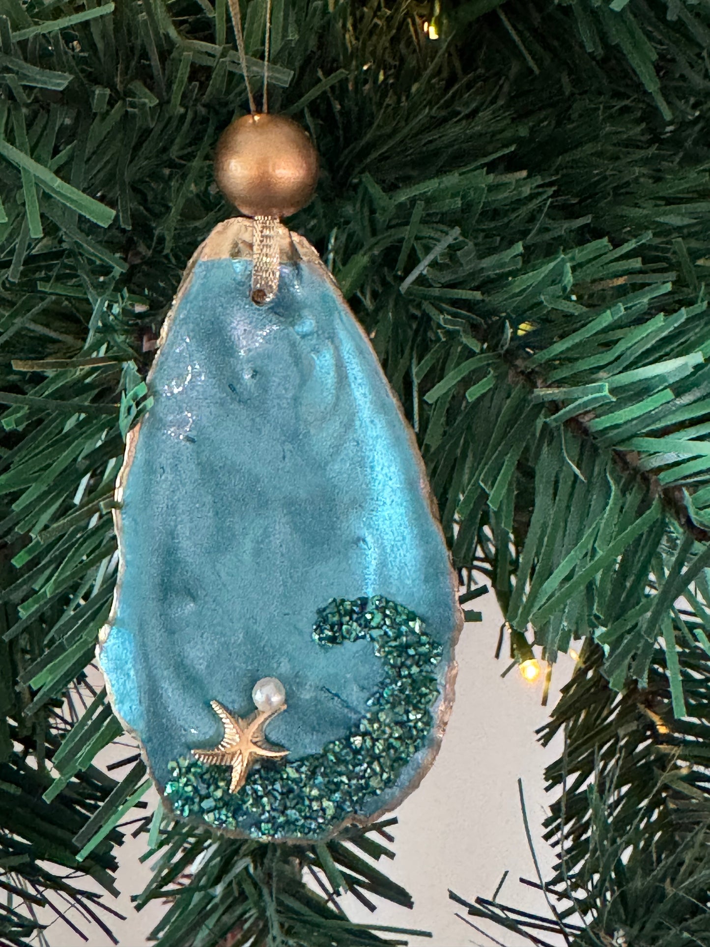 Coastal Christmas Oyster Shell Ornament