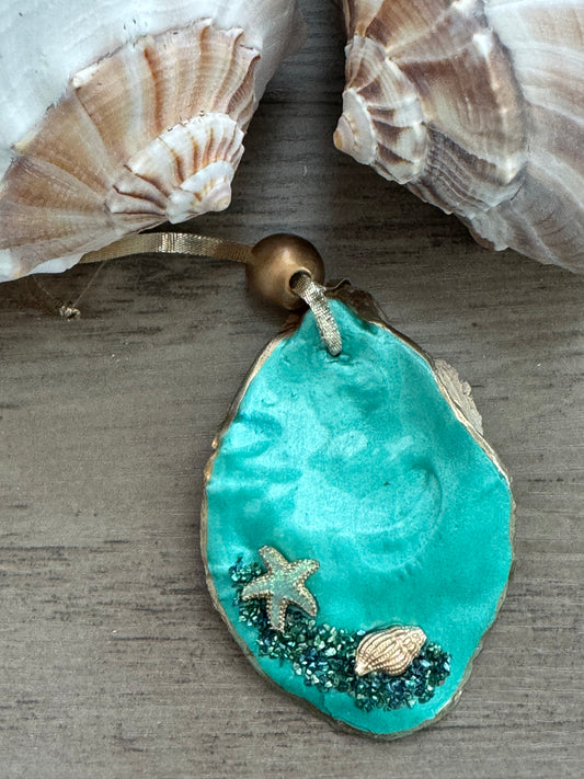 Coastal Christmas Oyster Shell Ornament