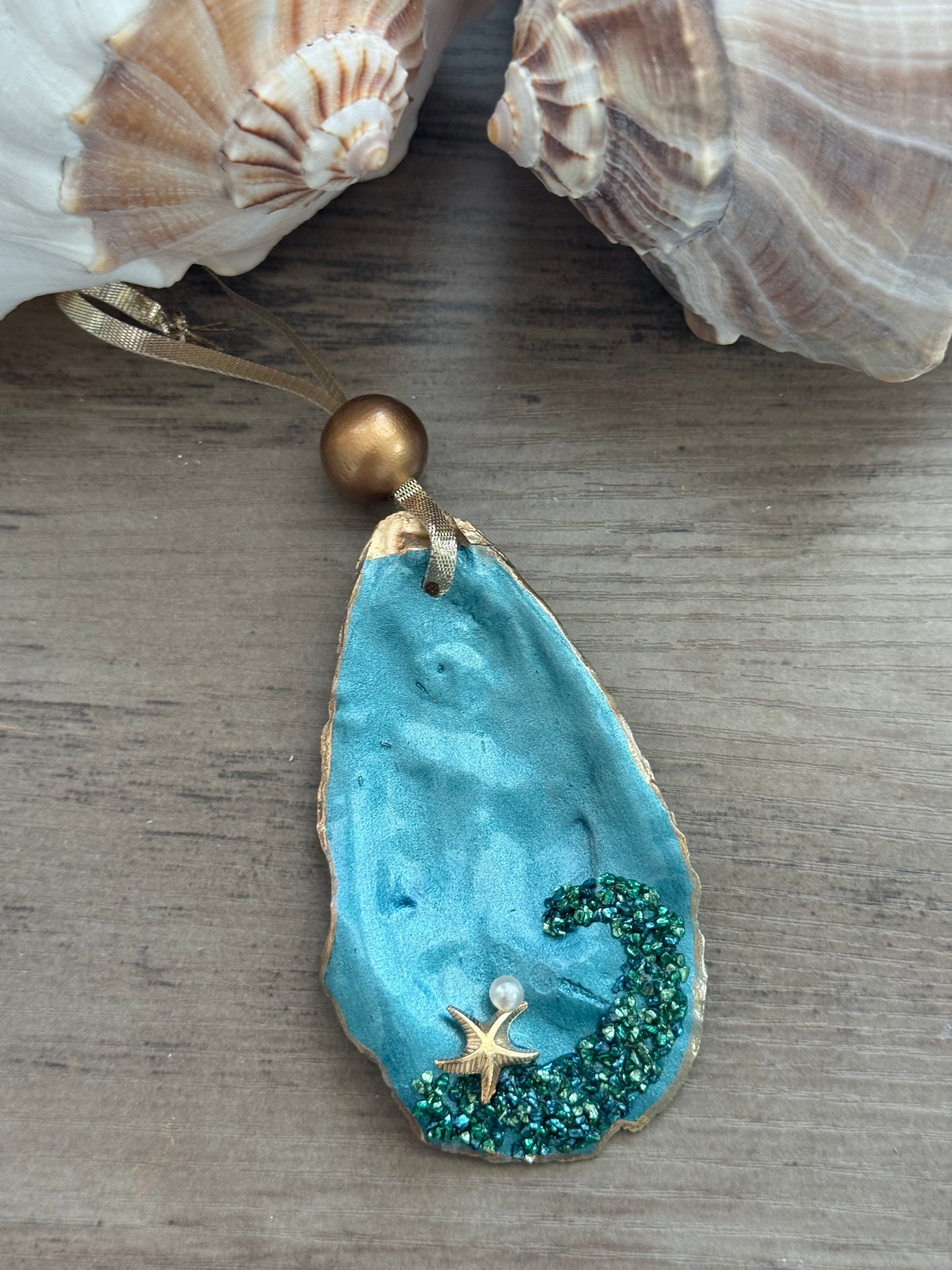 Coastal Christmas Oyster Shell Ornament