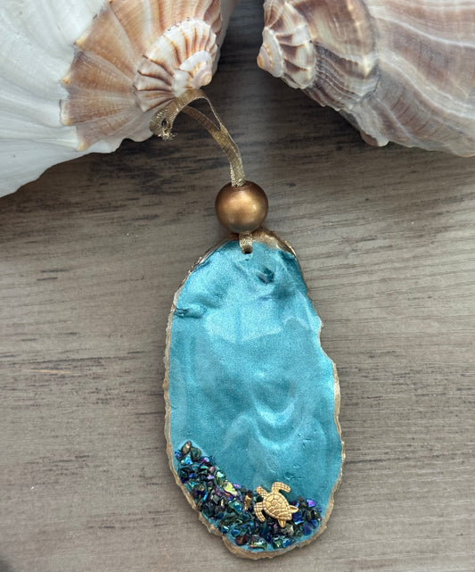 Coastal Christmas Oyster Shell Ornament