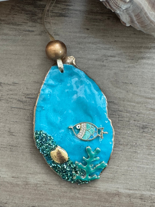 Coastal Christmas Oyster Shell Ornament