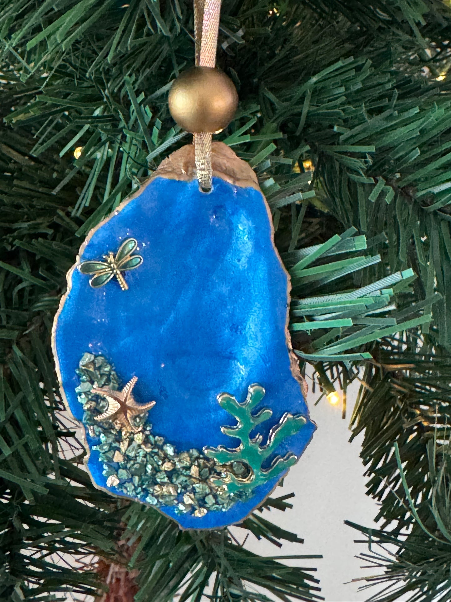 Coastal Christmas Oyster Shell Ornament