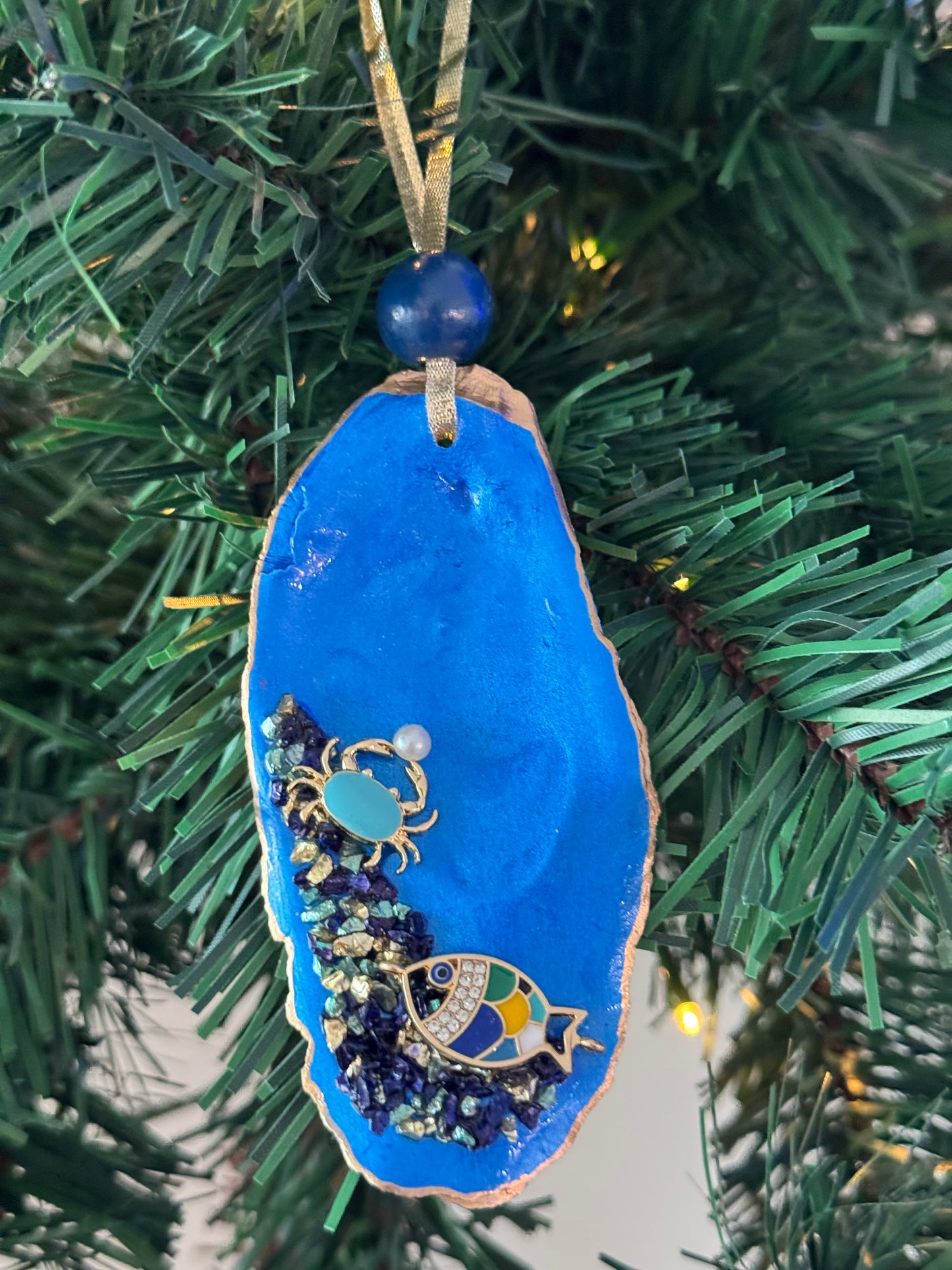 Coastal Christmas Oyster Shell Ornament