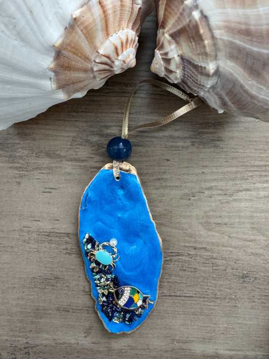 Coastal Christmas Oyster Shell Ornament