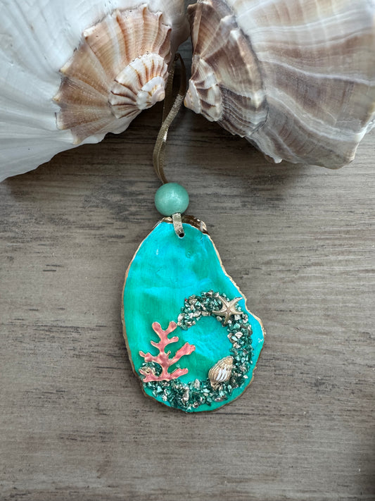 Coastal Christmas Oyster Shell Ornament