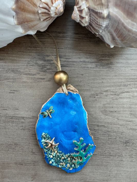 Coastal Christmas Oyster Shell Ornament