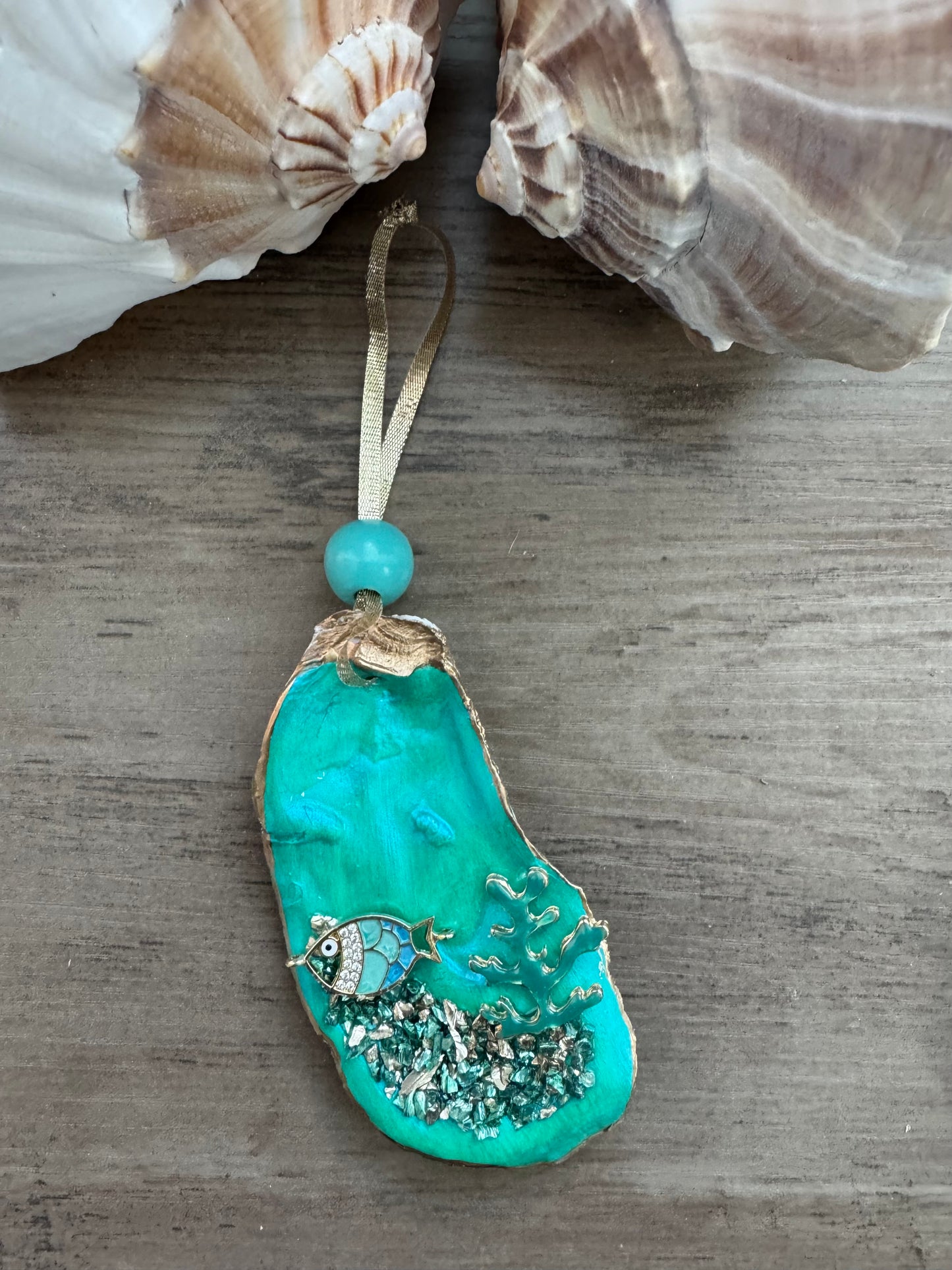 Coastal Christmas Oyster Shell Ornament