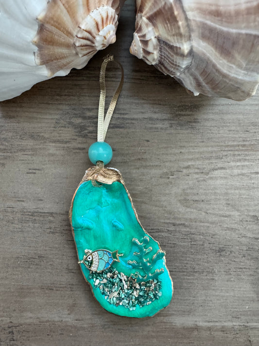 Coastal Christmas Oyster Shell Ornament