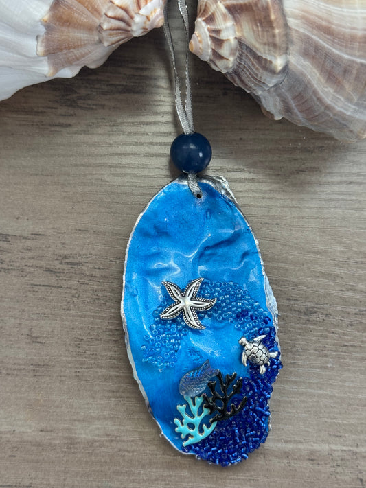 Coastal Christmas Oyster Shell Ornament