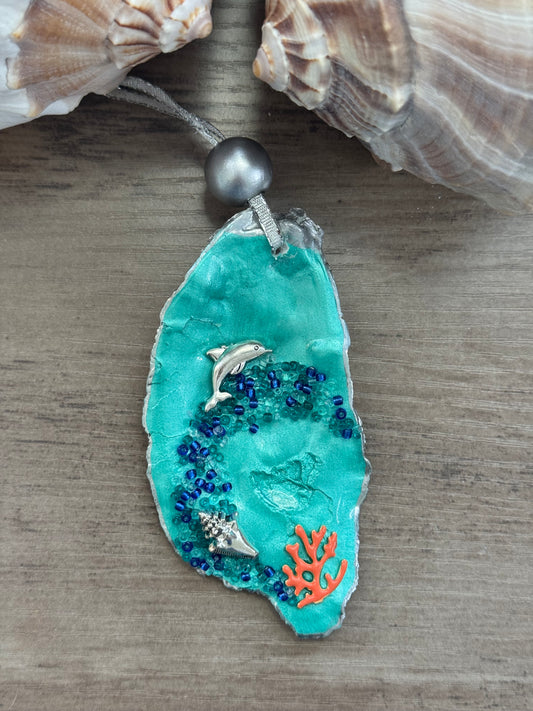 Coastal Christmas Oyster Shell Ornament