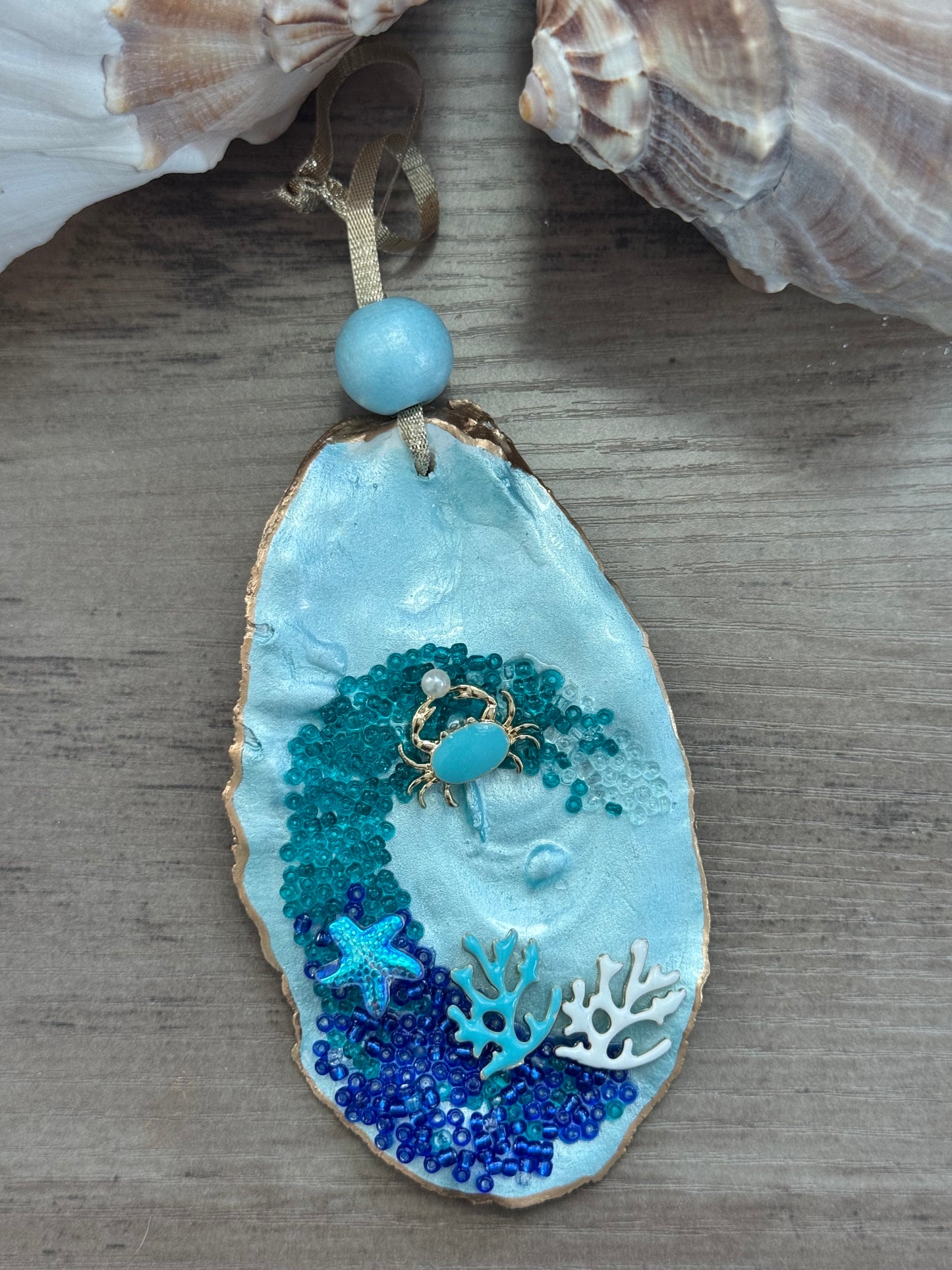 Coastal Christmas Oyster Shell Ornament
