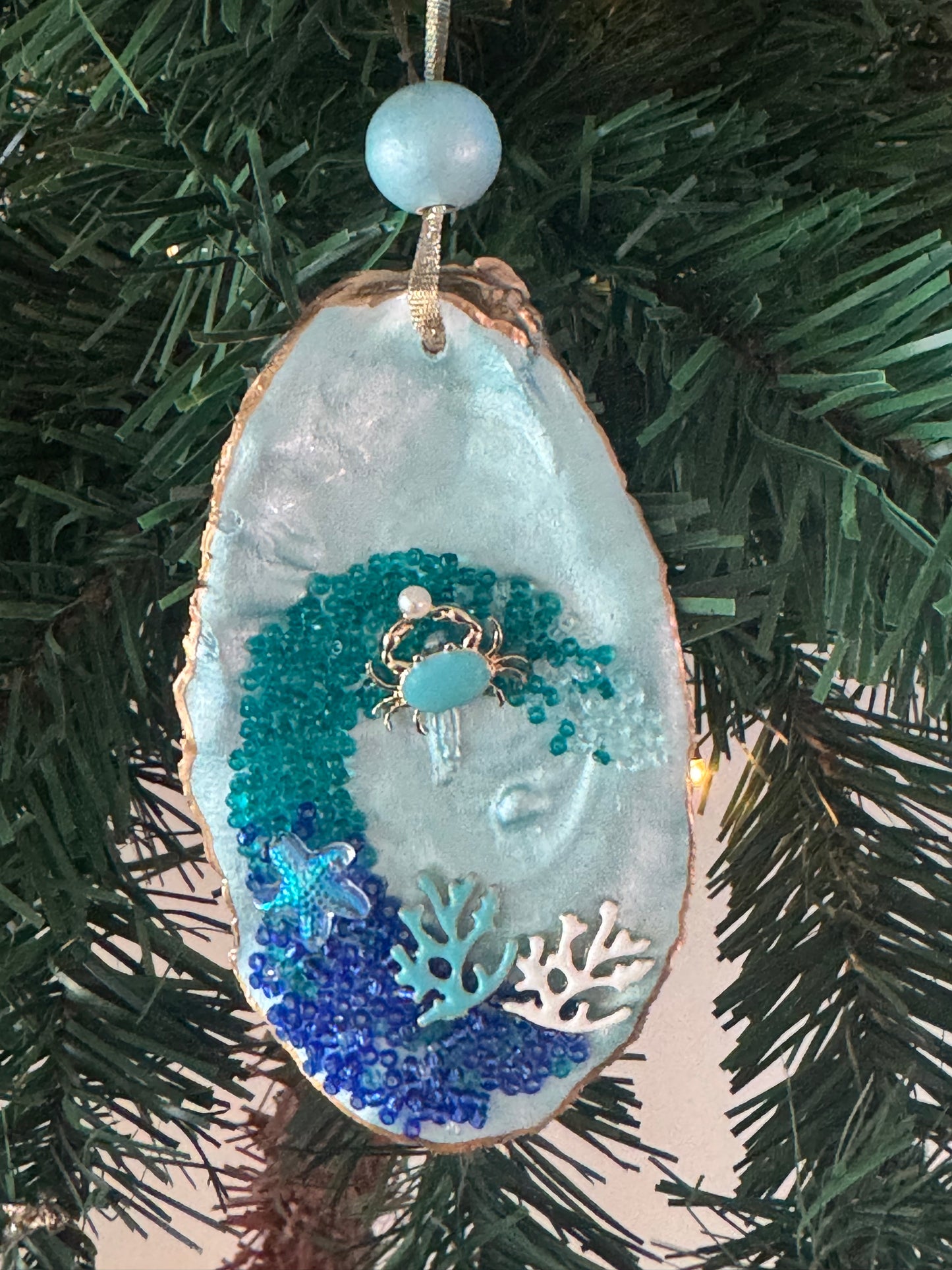 Coastal Christmas Oyster Shell Ornament