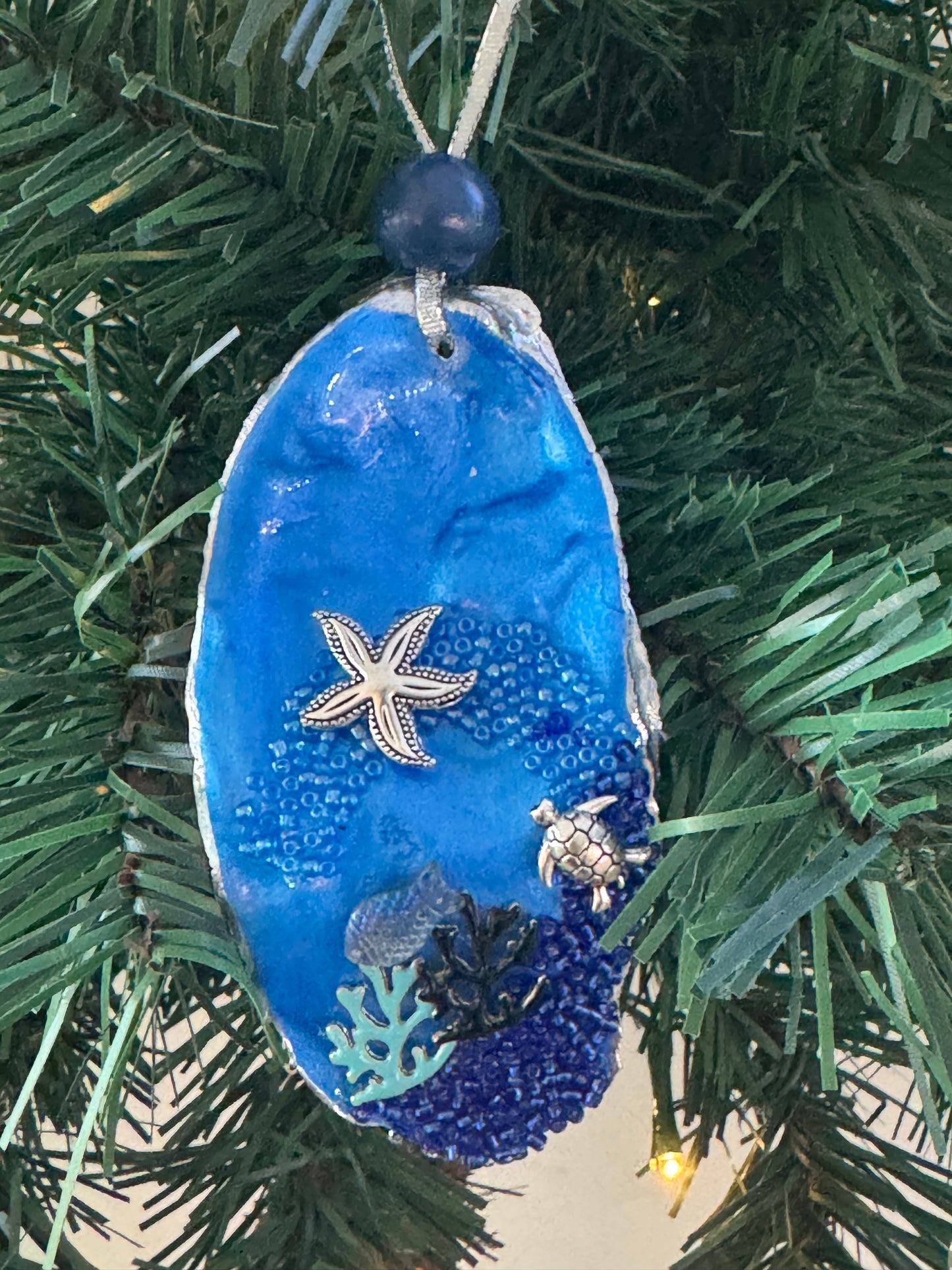 Coastal Christmas Oyster Shell Ornament