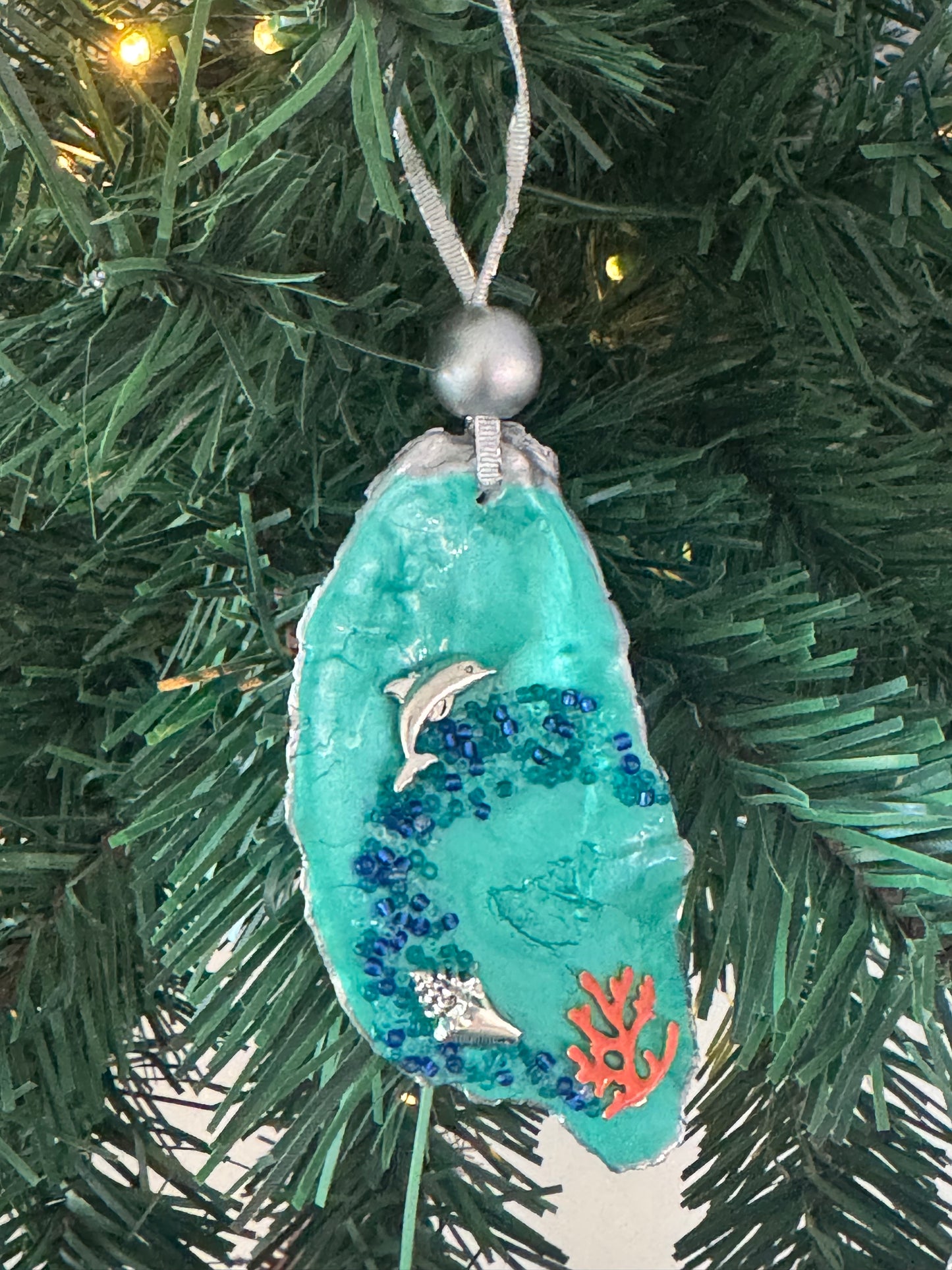 Coastal Christmas Oyster Shell Ornament