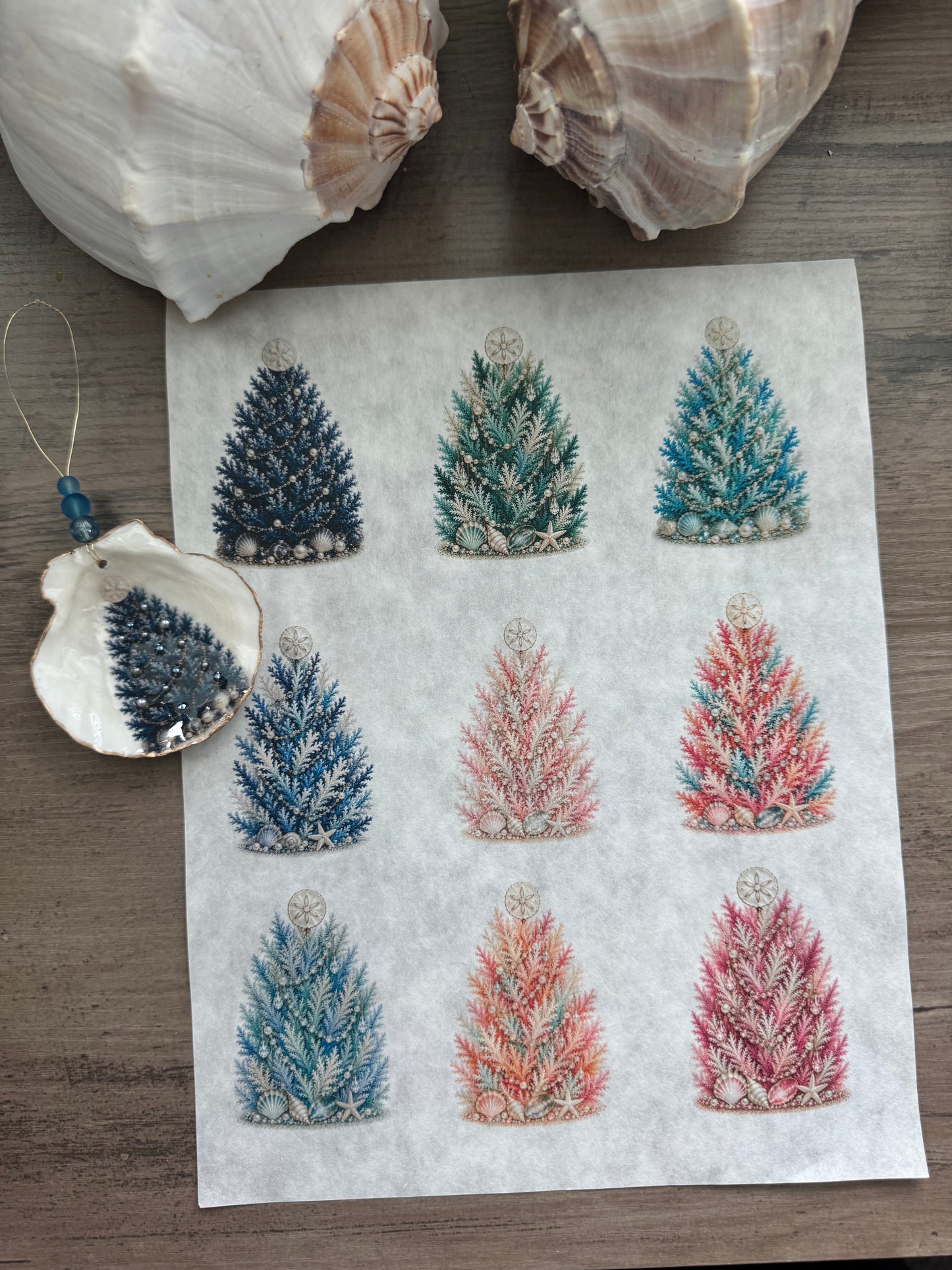 Coastal Coral Christmas Tree Rice Paper