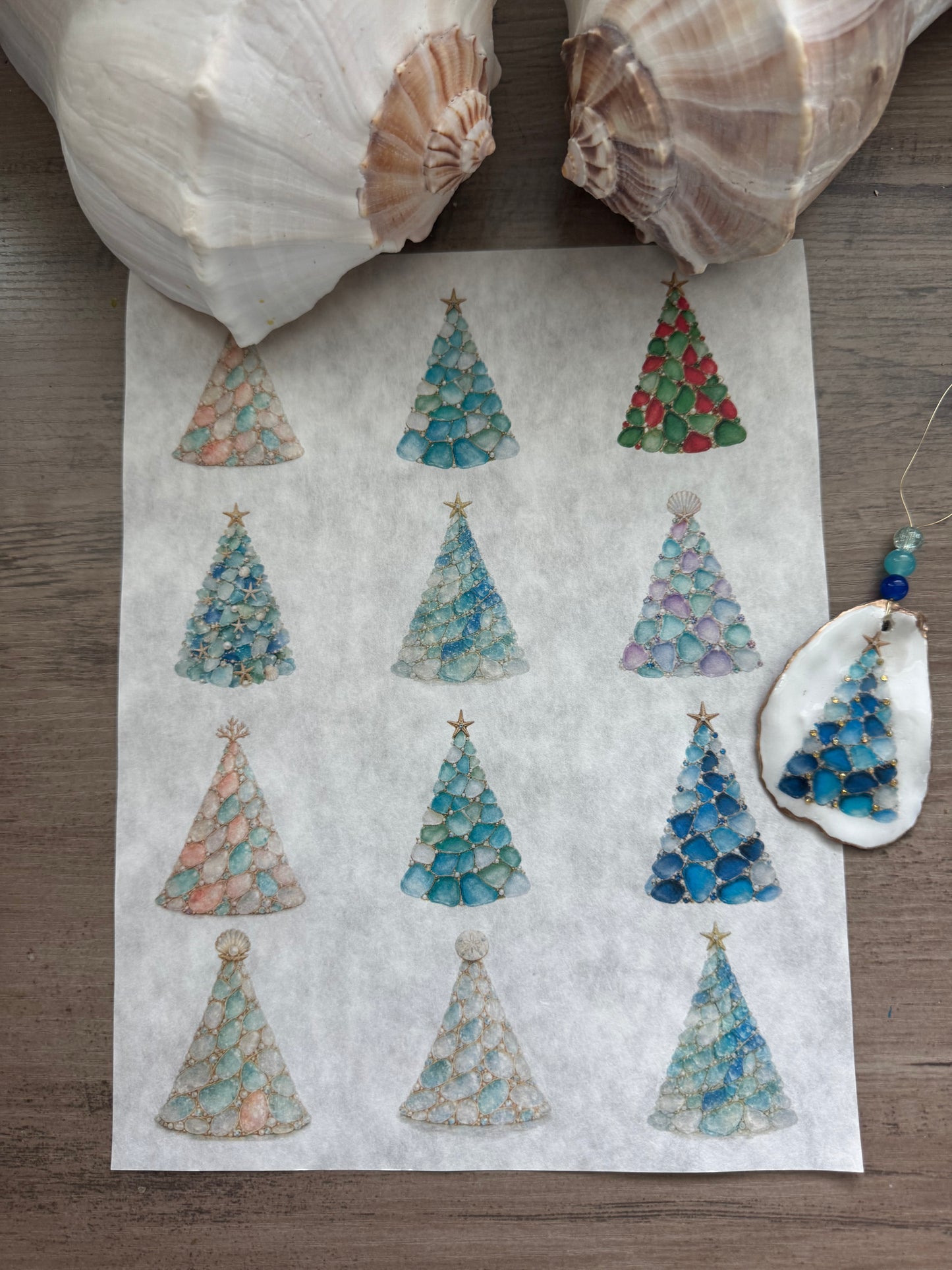 Sea Glass Christmas Tree Rice Paper