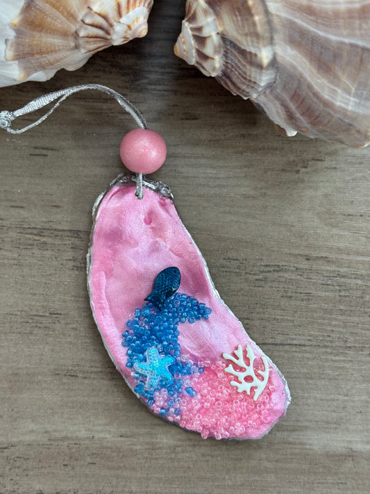 Coastal Christmas Oyster Shell Ornament