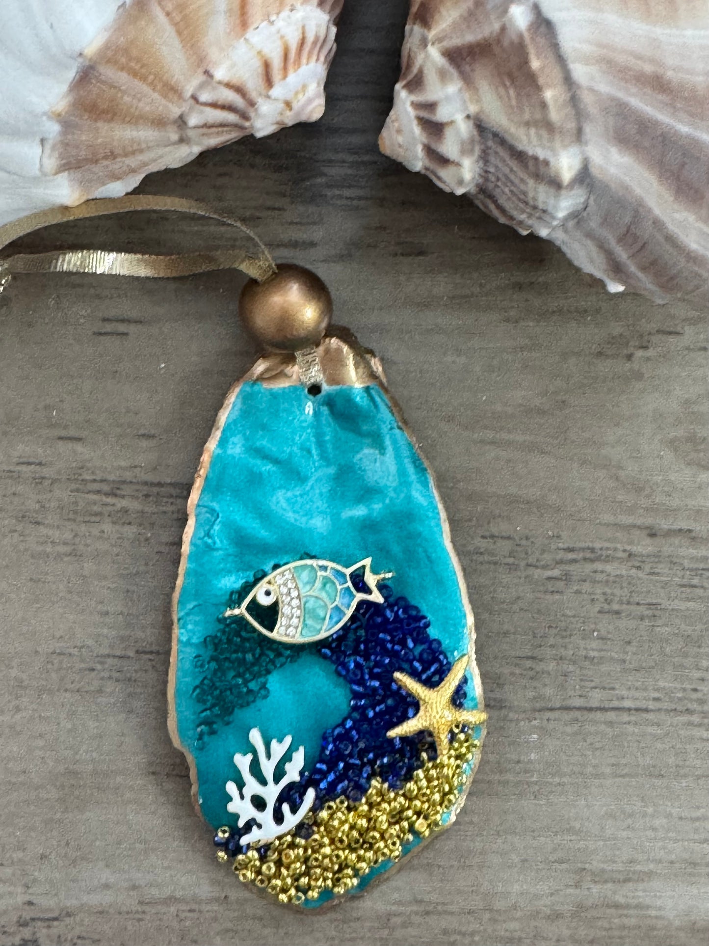 Coastal Christmas Oyster Shell Ornament