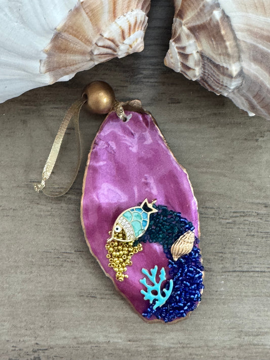 Coastal Christmas Oyster Shell Ornament