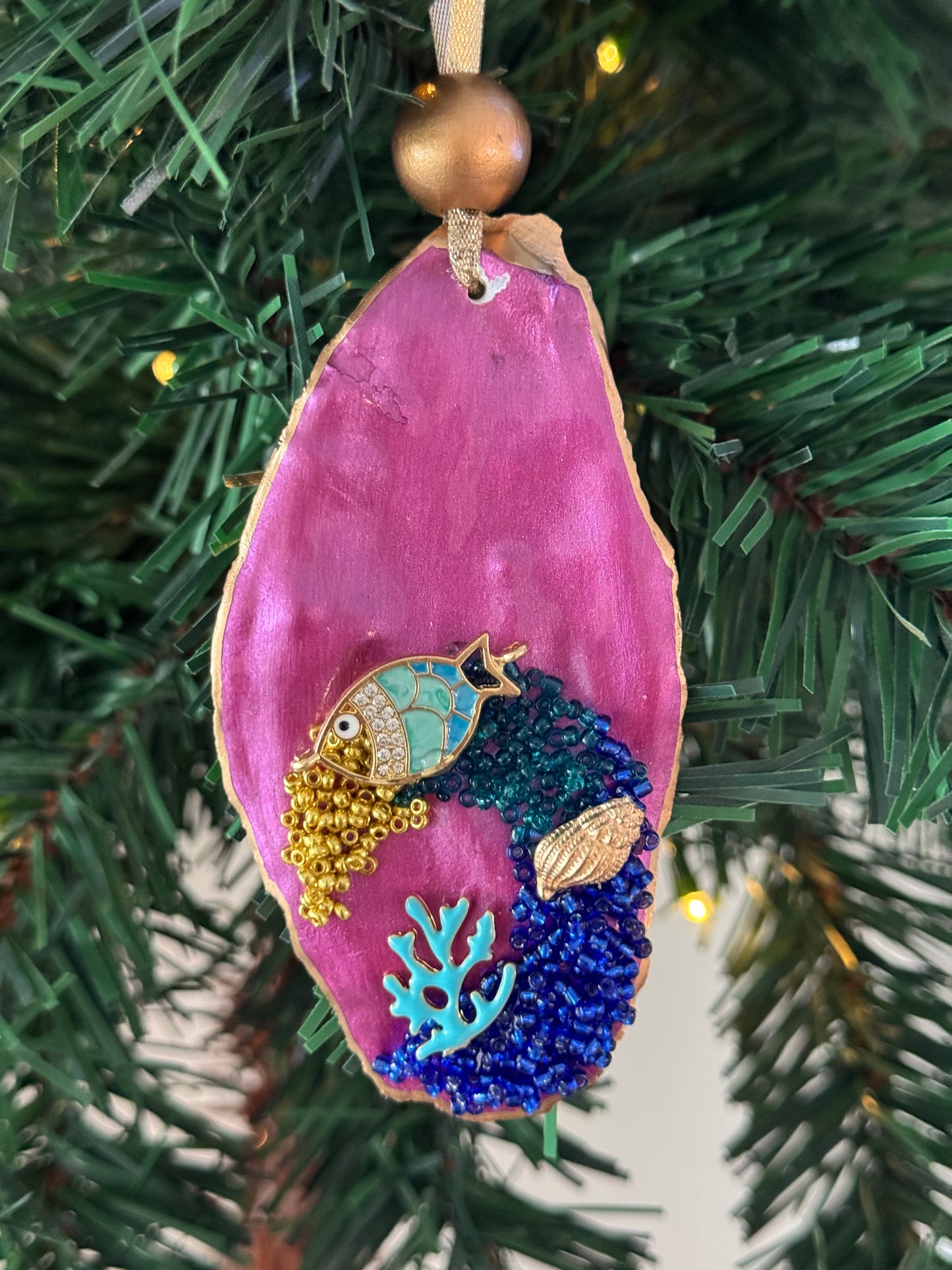 Coastal Christmas Oyster Shell Ornament