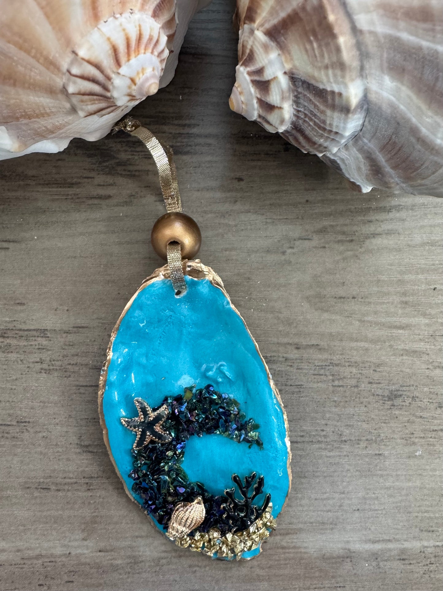 Coastal Christmas Oyster Shell Ornament