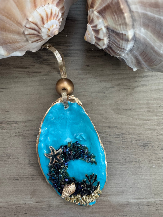 Coastal Christmas Oyster Shell Ornament