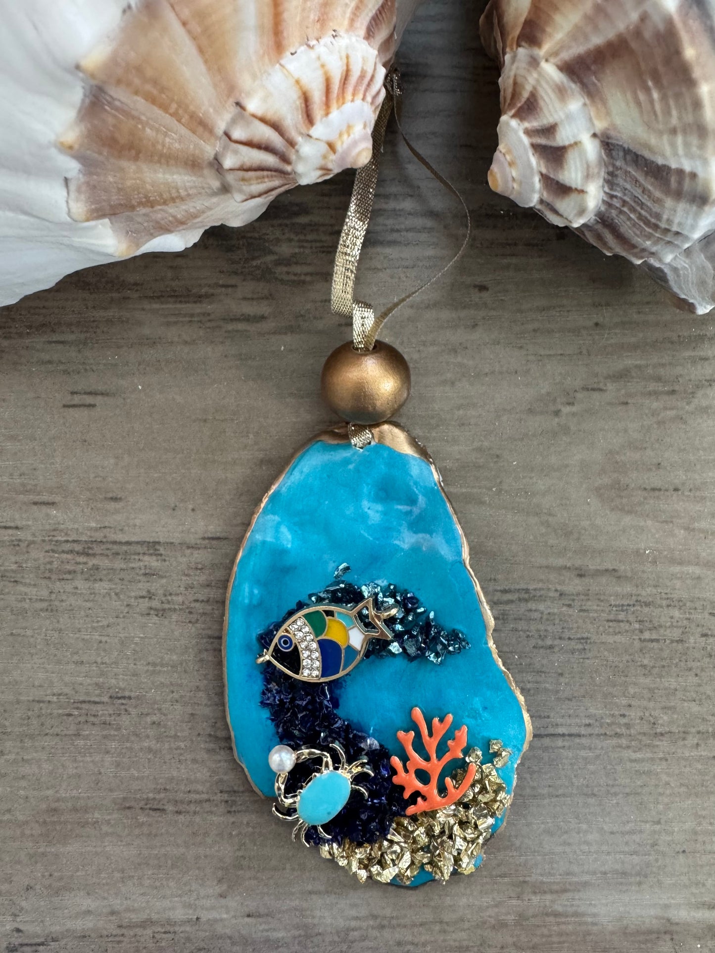 Coastal Christmas Oyster Shell Ornament