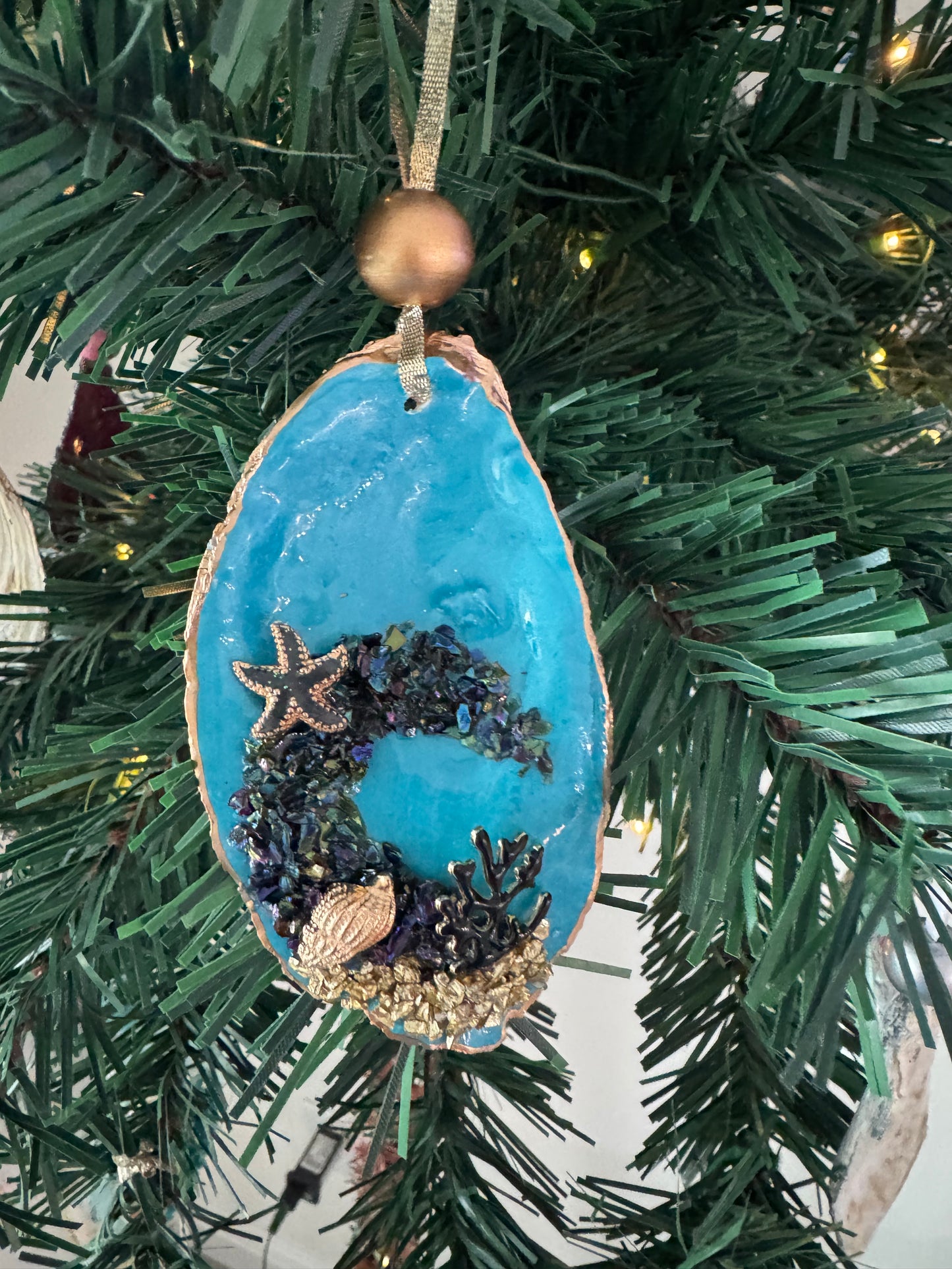 Coastal Christmas Oyster Shell Ornament