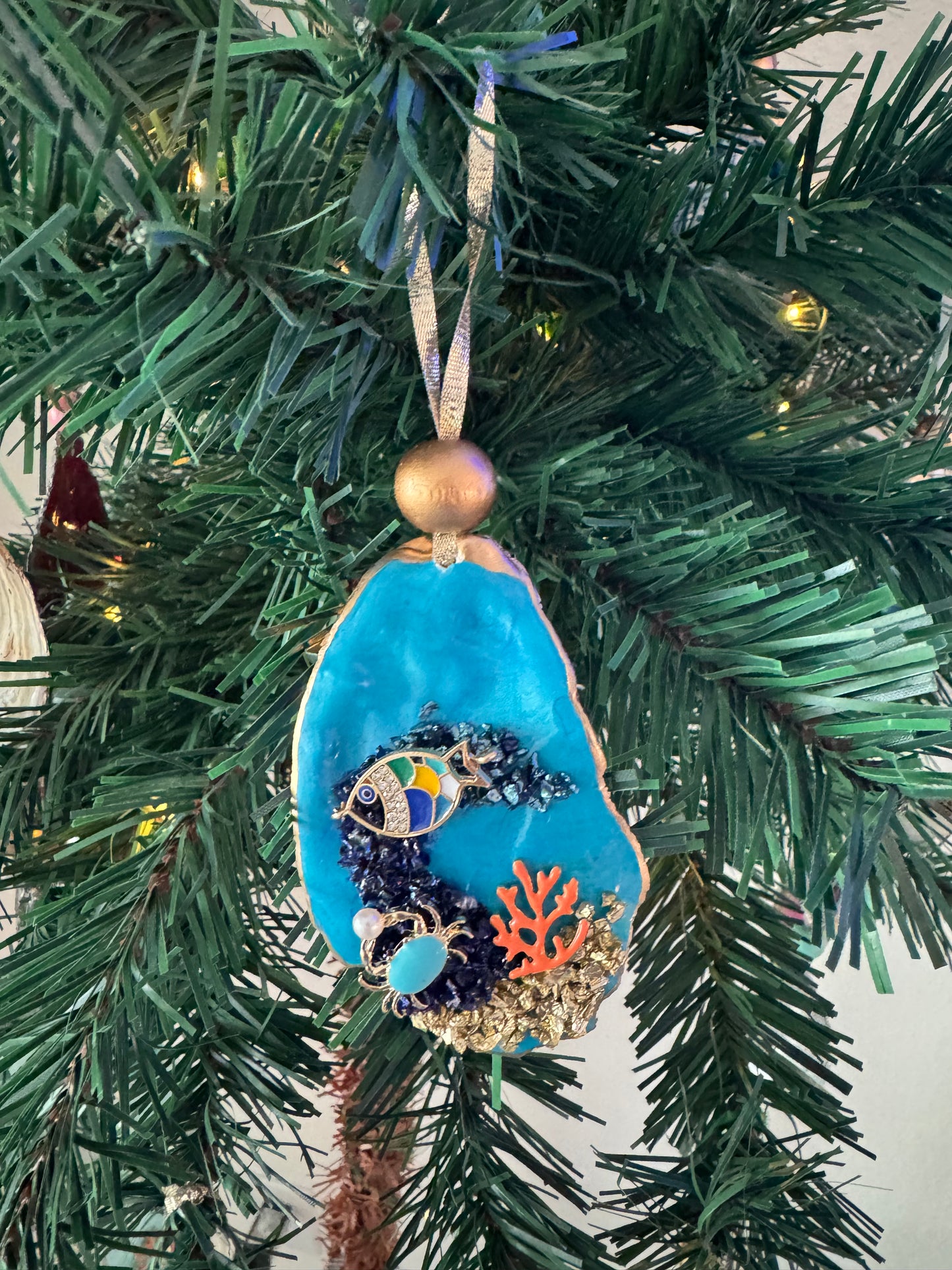 Coastal Christmas Oyster Shell Ornament