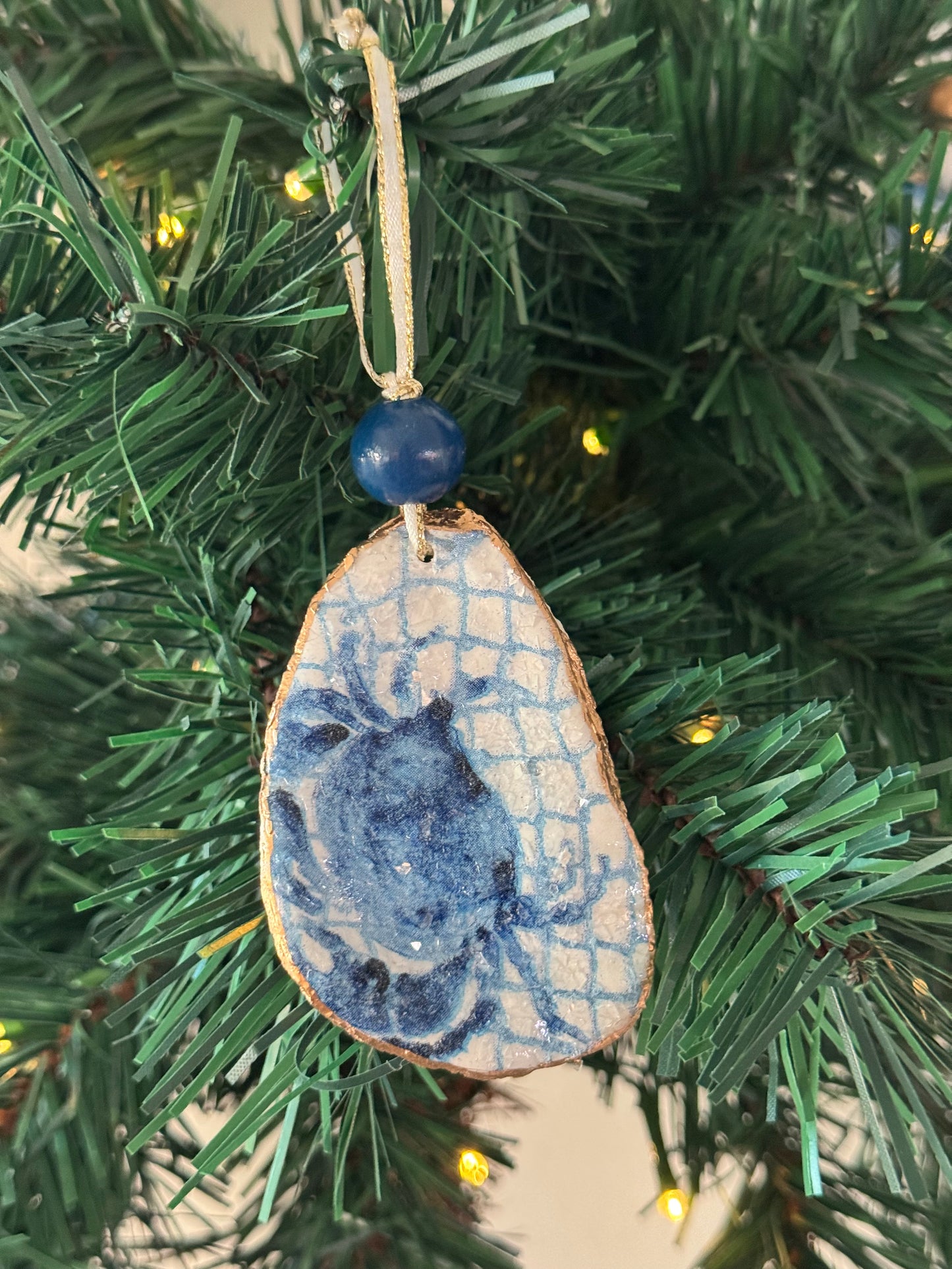 Coastal Christmas Oyster Shell Ornament