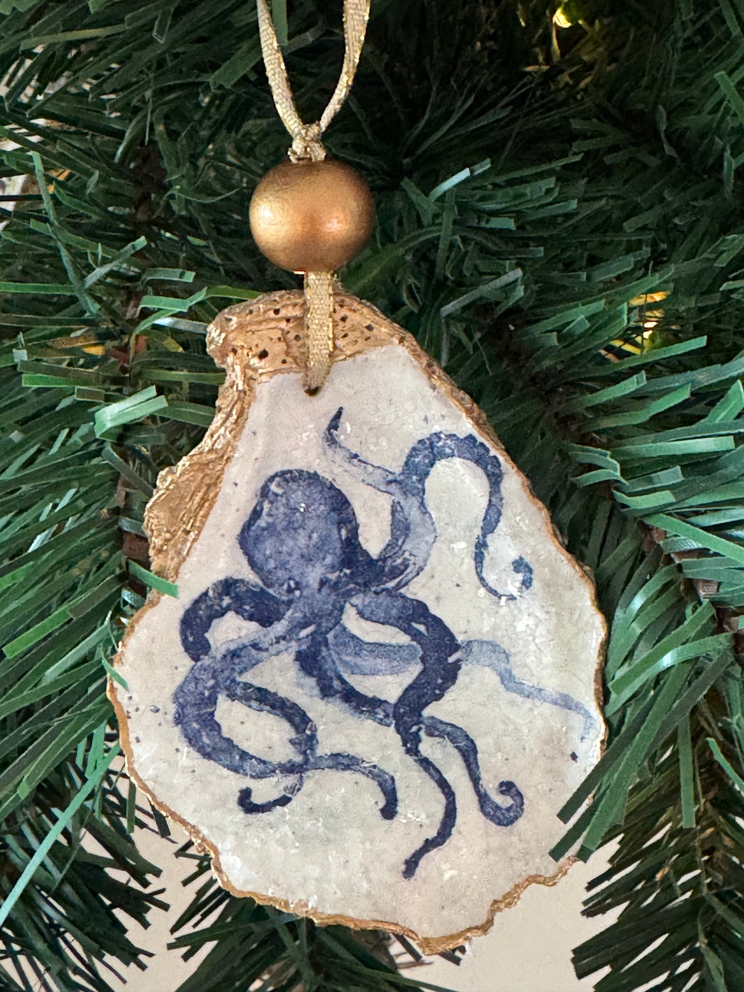 Coastal Christmas Oyster Shell Ornament