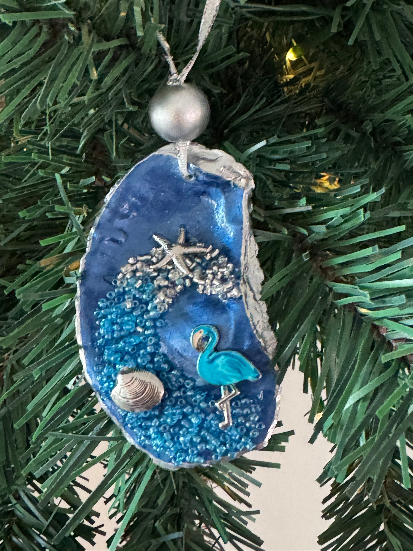 Coastal Christmas Oyster Shell Ornament
