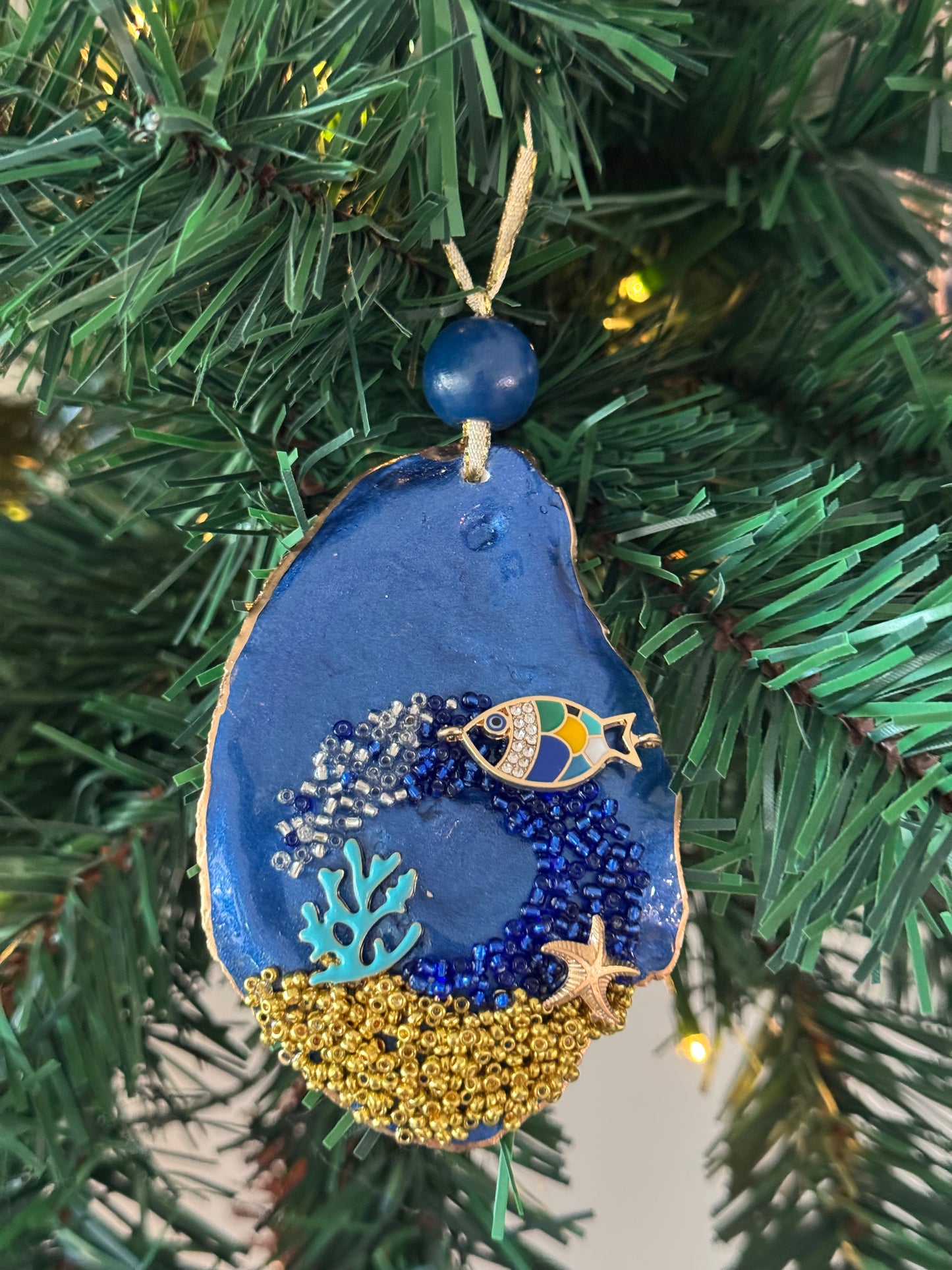 Coastal Christmas Oyster Shell Ornament