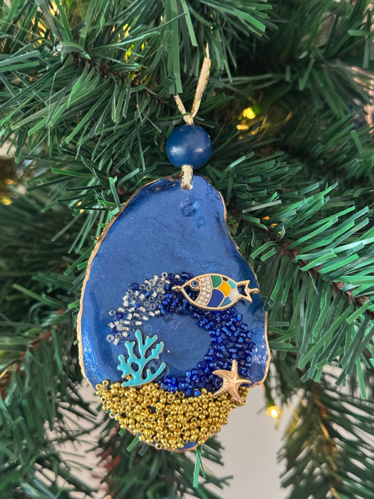Coastal Christmas Oyster Shell Ornament
