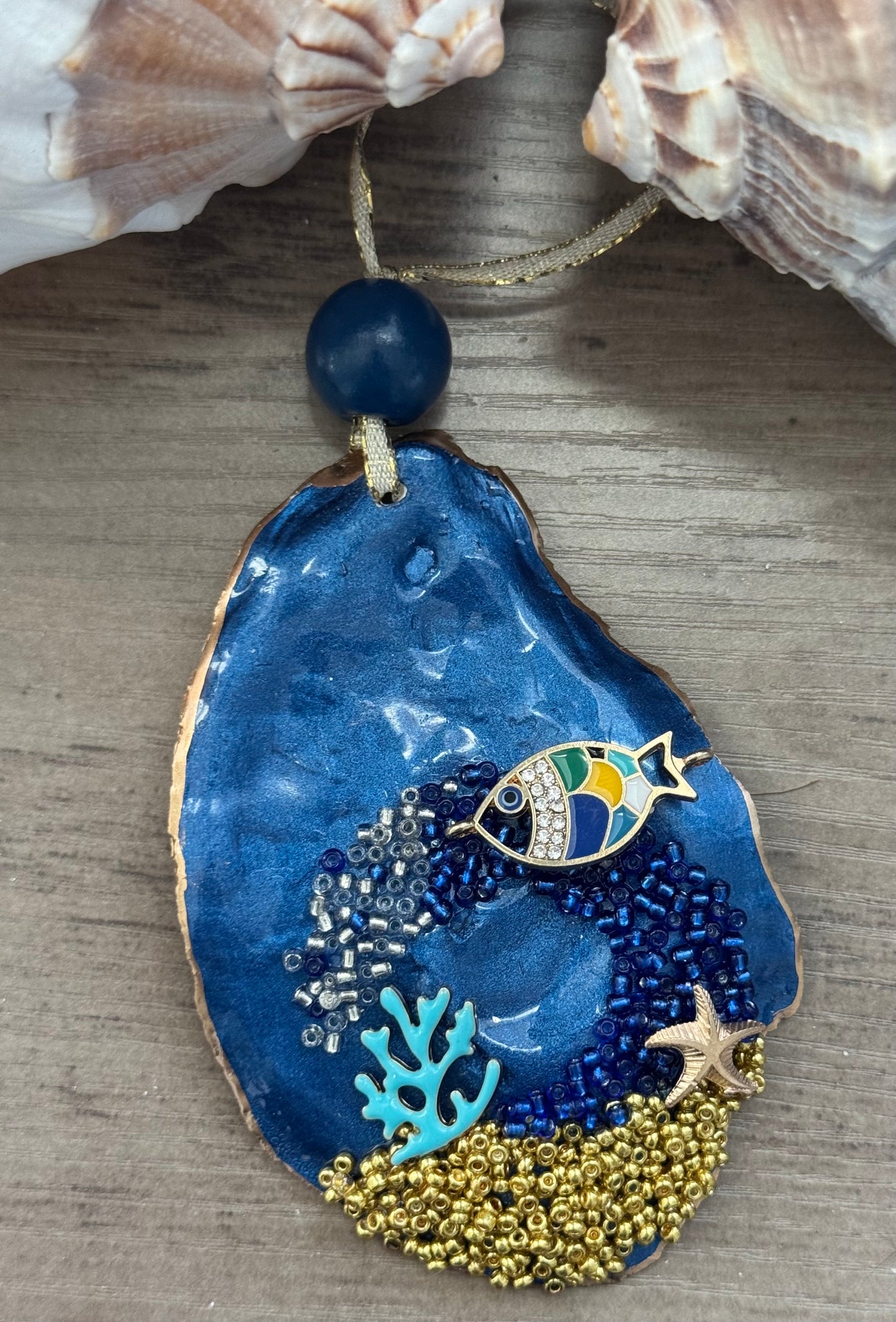 Coastal Christmas Oyster Shell Ornament