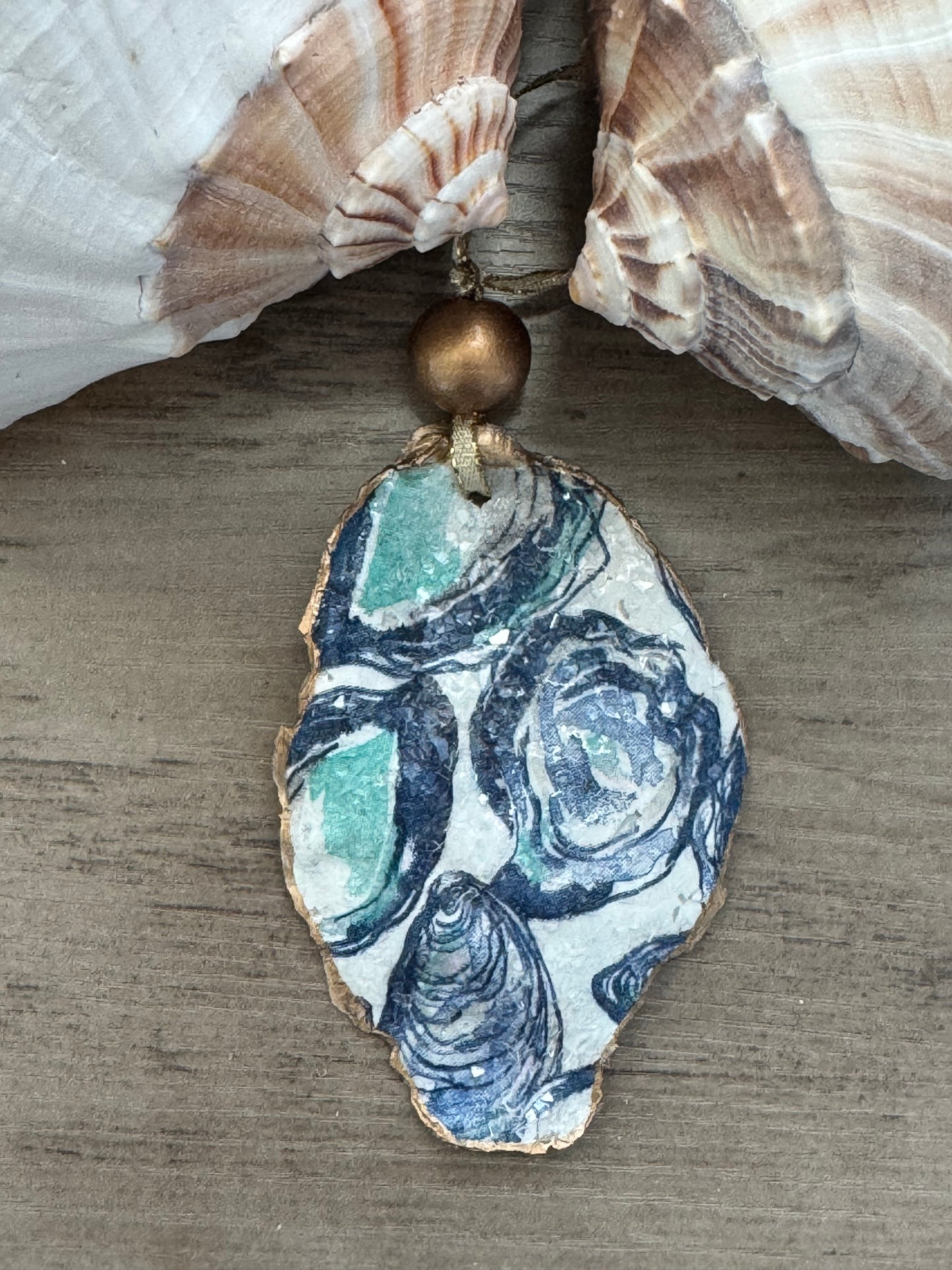 Coastal Christmas Oyster Shell Ornament