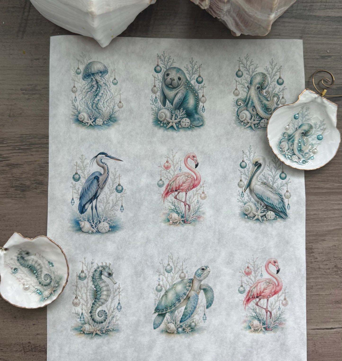 Coastal Christmas Animals Decoupage Rice Paper