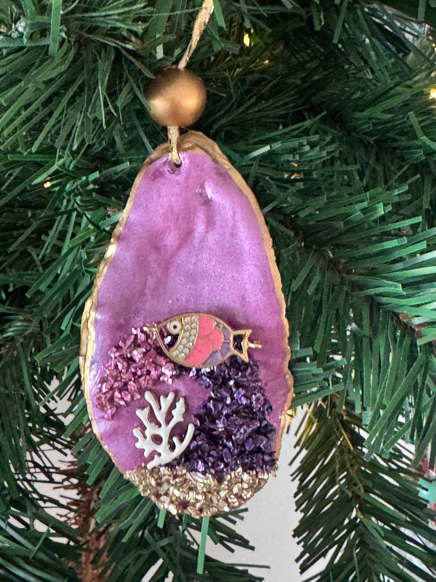 Coastal Christmas Oyster Shell Ornament