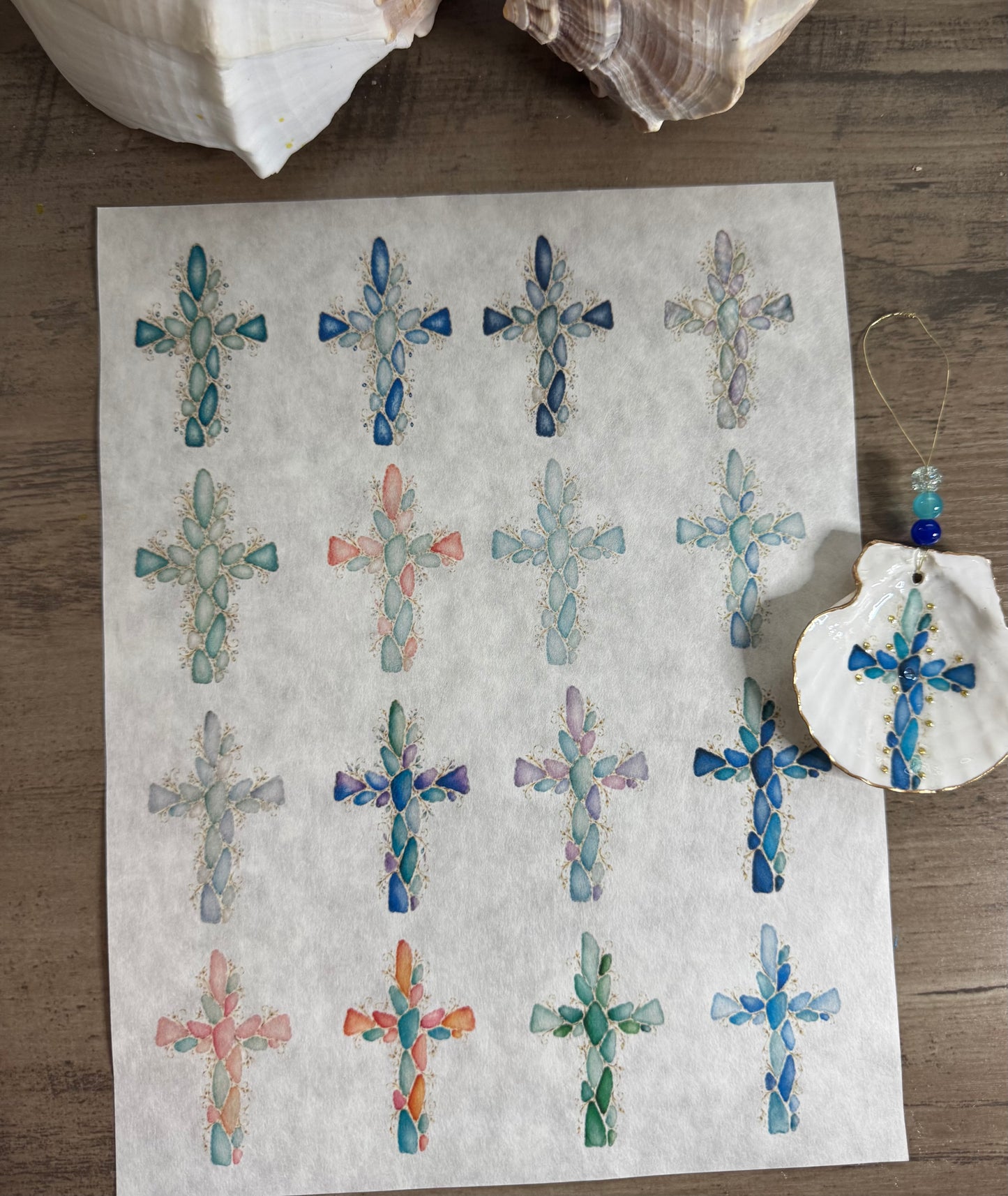Sea Glass Crosses Decoupage Rice Paper