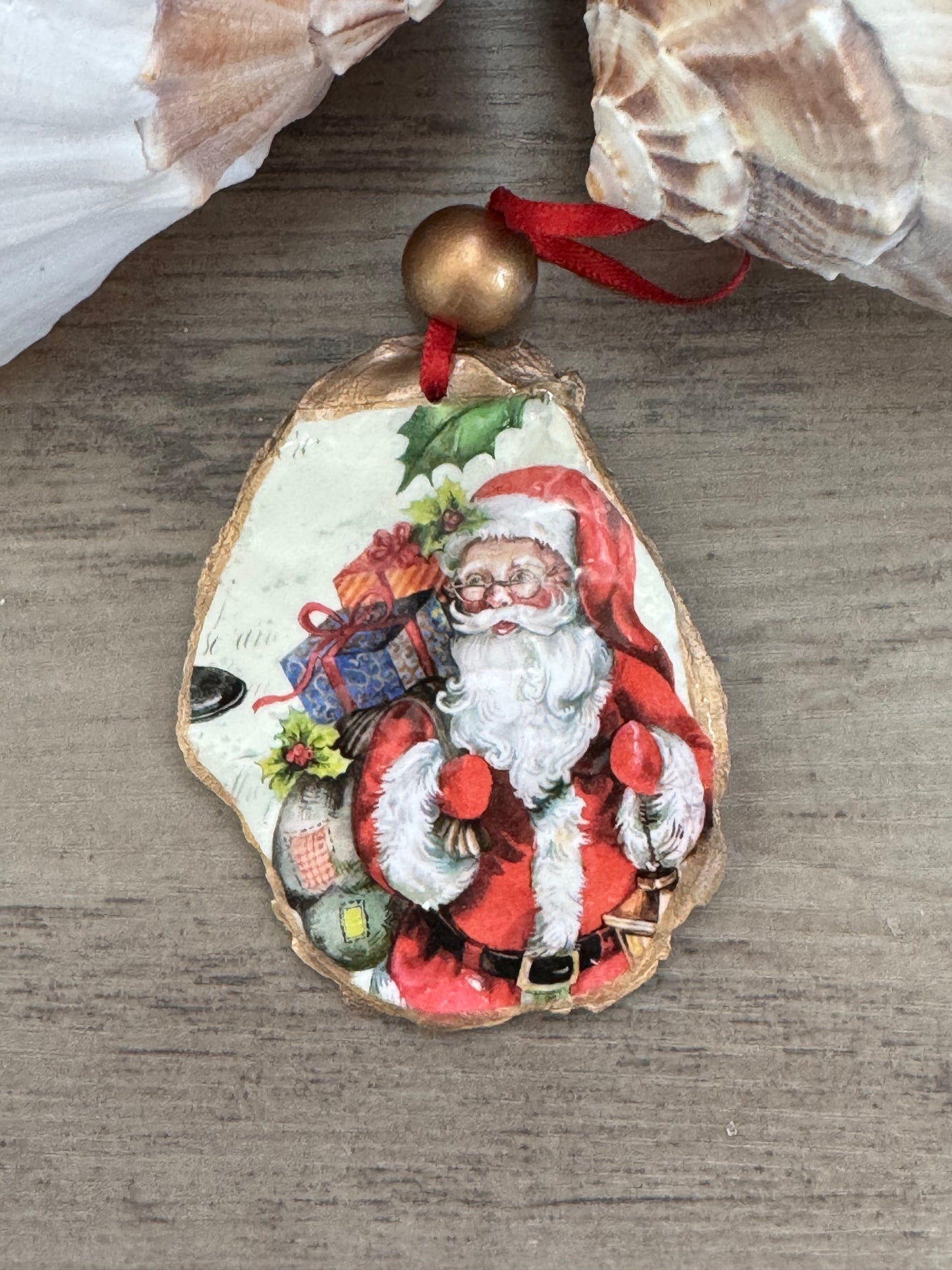 Coastal Christmas Oyster Shell Ornament