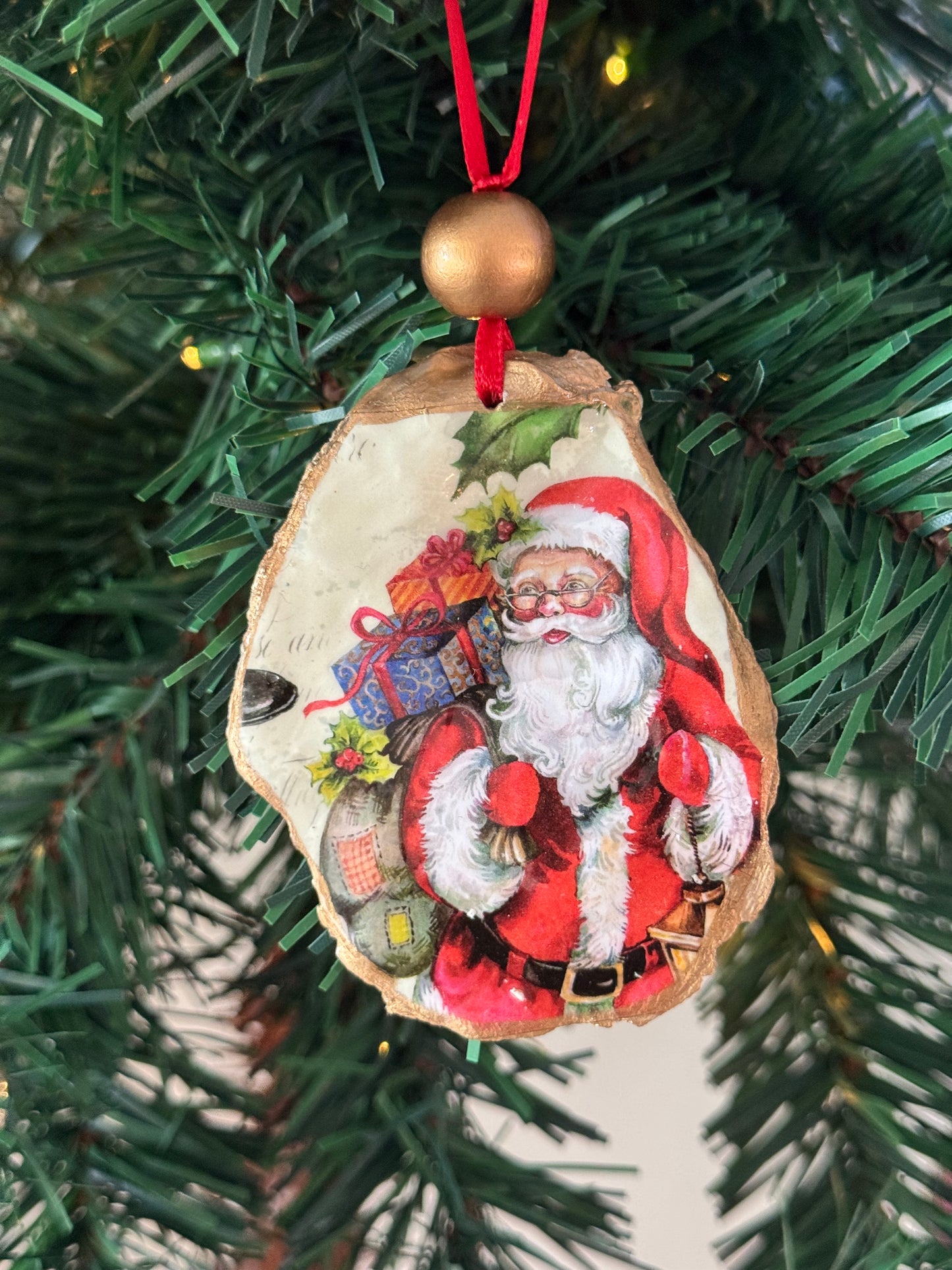 Coastal Christmas Oyster Shell Ornament