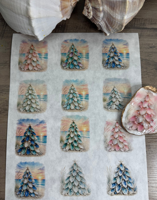 Oyster Shell Christmas Trees Decoupage Paper