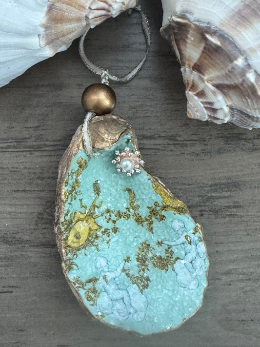 Coastal Christmas Oyster Shell Ornament