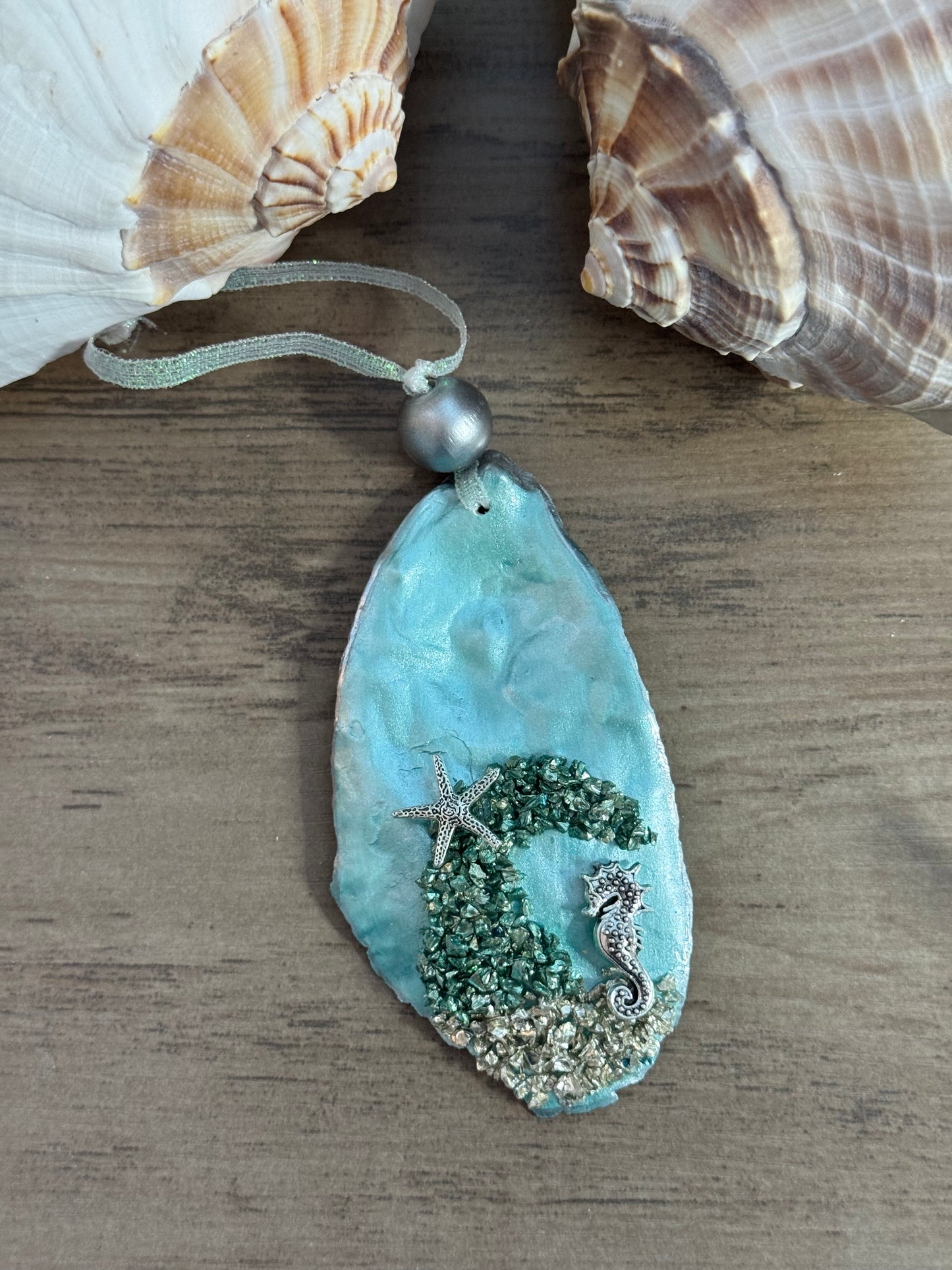 Coastal Christmas Oyster Shell Ornament