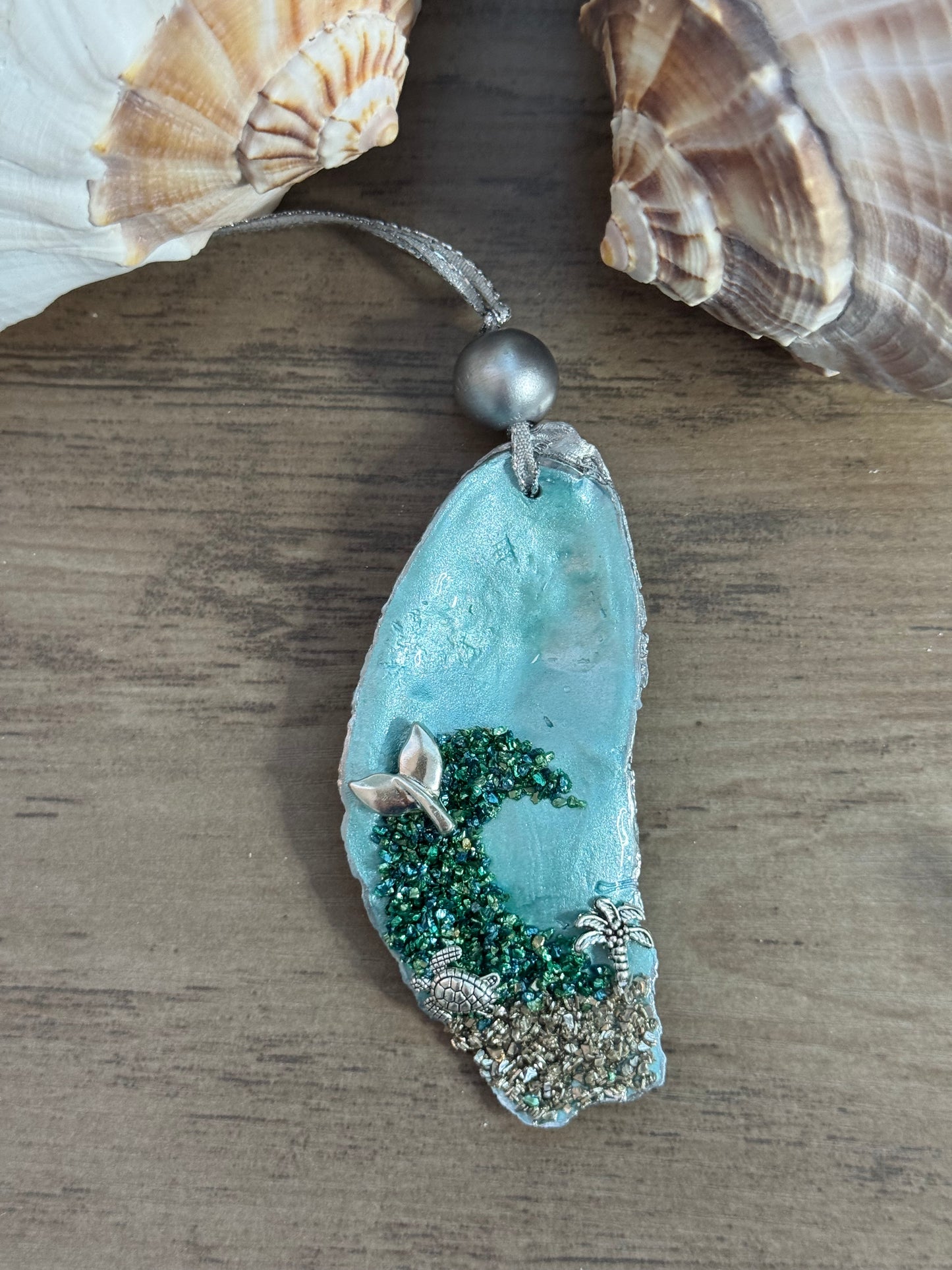 Coastal Christmas Oyster Shell Ornament