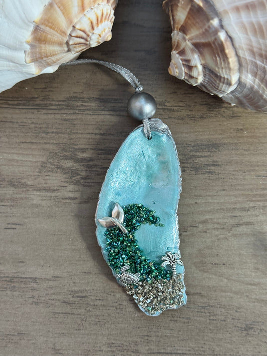 Coastal Christmas Oyster Shell Ornament